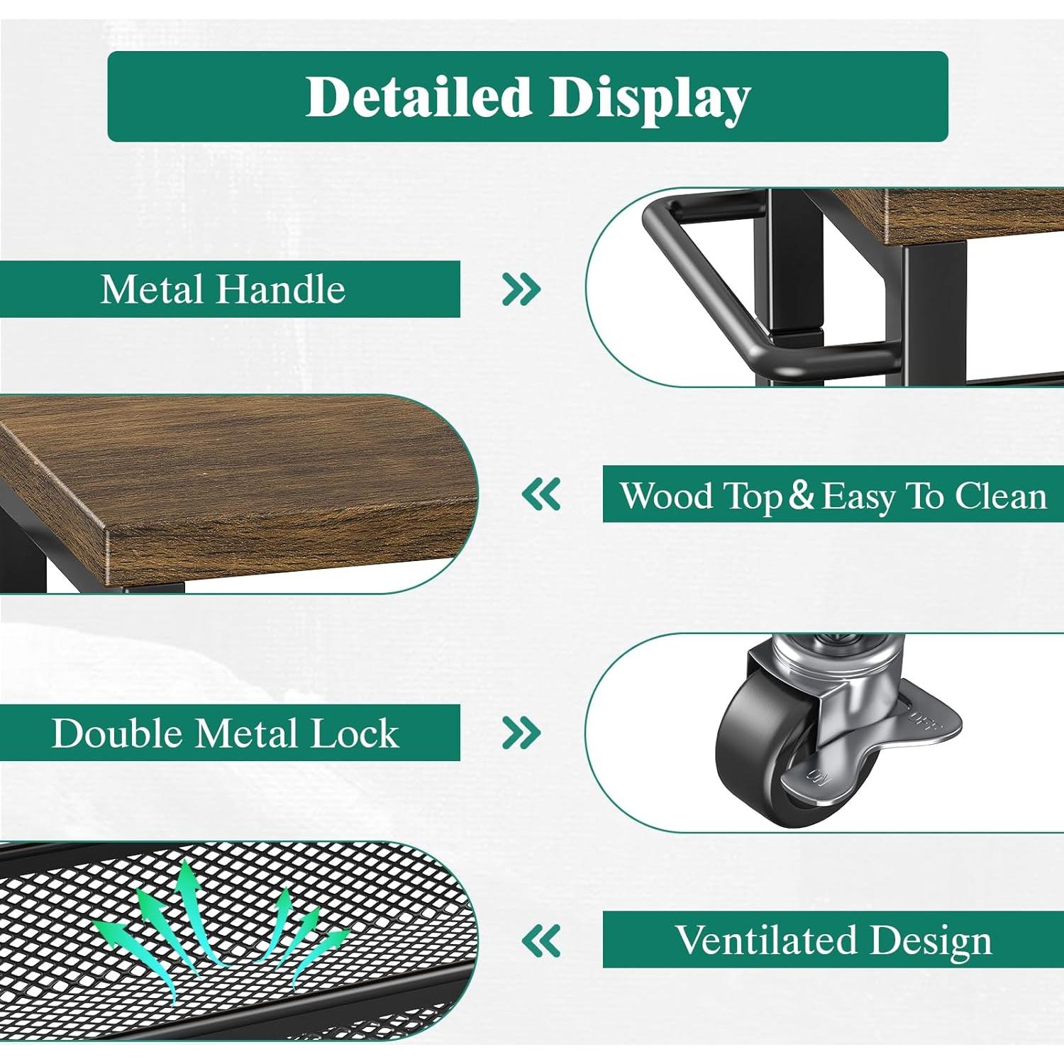 Carro de Almacenamiento Rodante Giwil 4 Niveles Negro