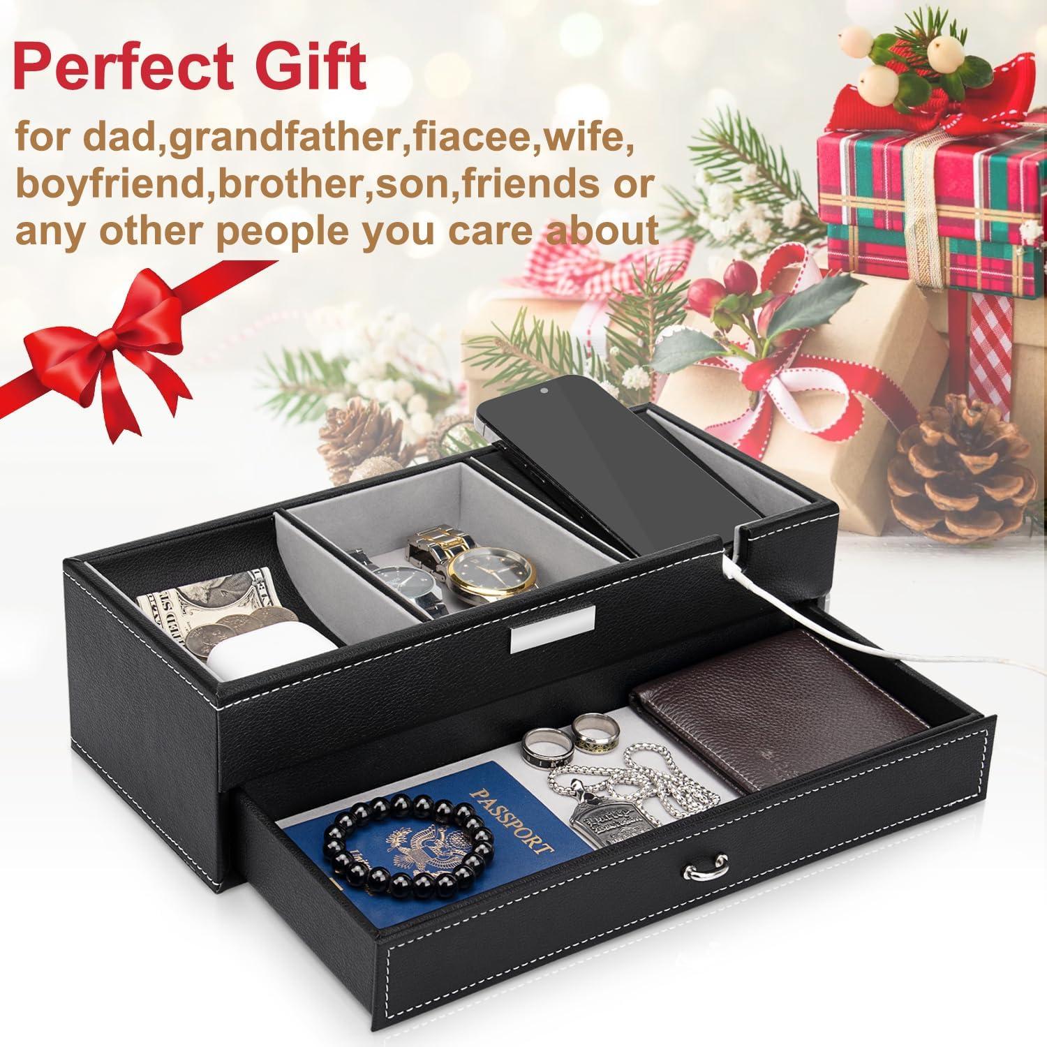 Bandeja de Valet Baoyun para Hombres de Cuero Negro 32.6x14x9 cm