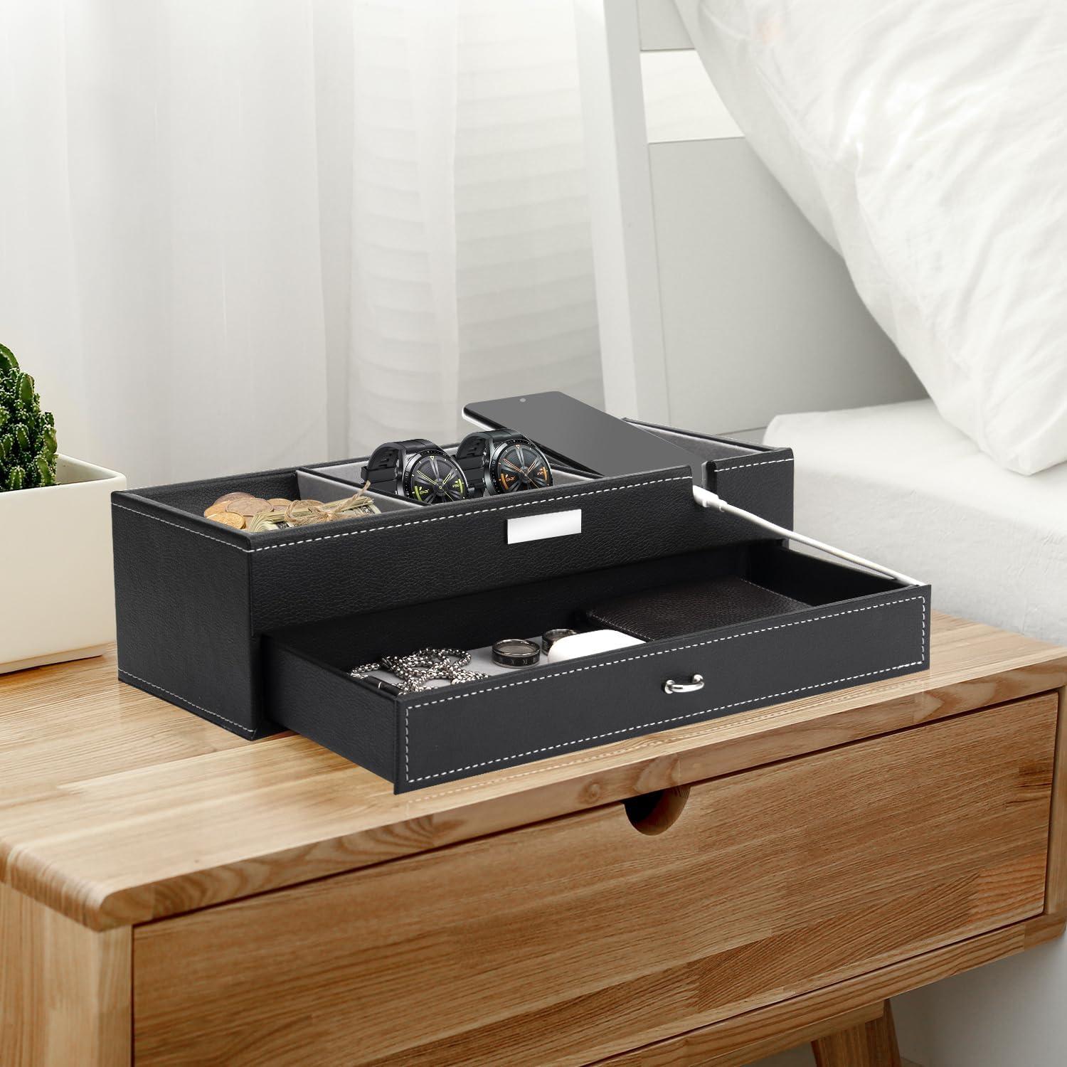 Bandeja de Valet Baoyun para Hombres de Cuero Negro 32.6x14x9 cm