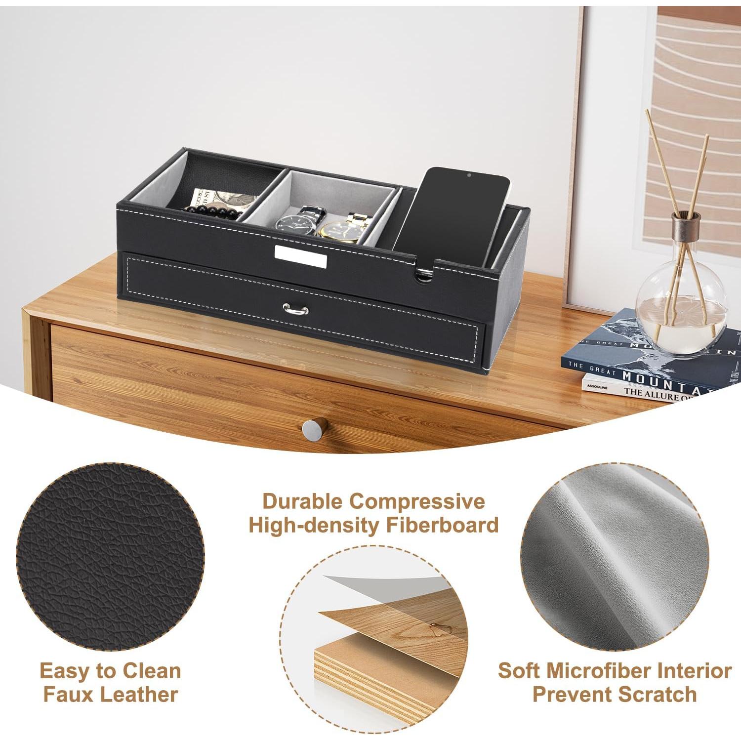 Bandeja de Valet Baoyun para Hombres de Cuero Negro 32.6x14x9 cm