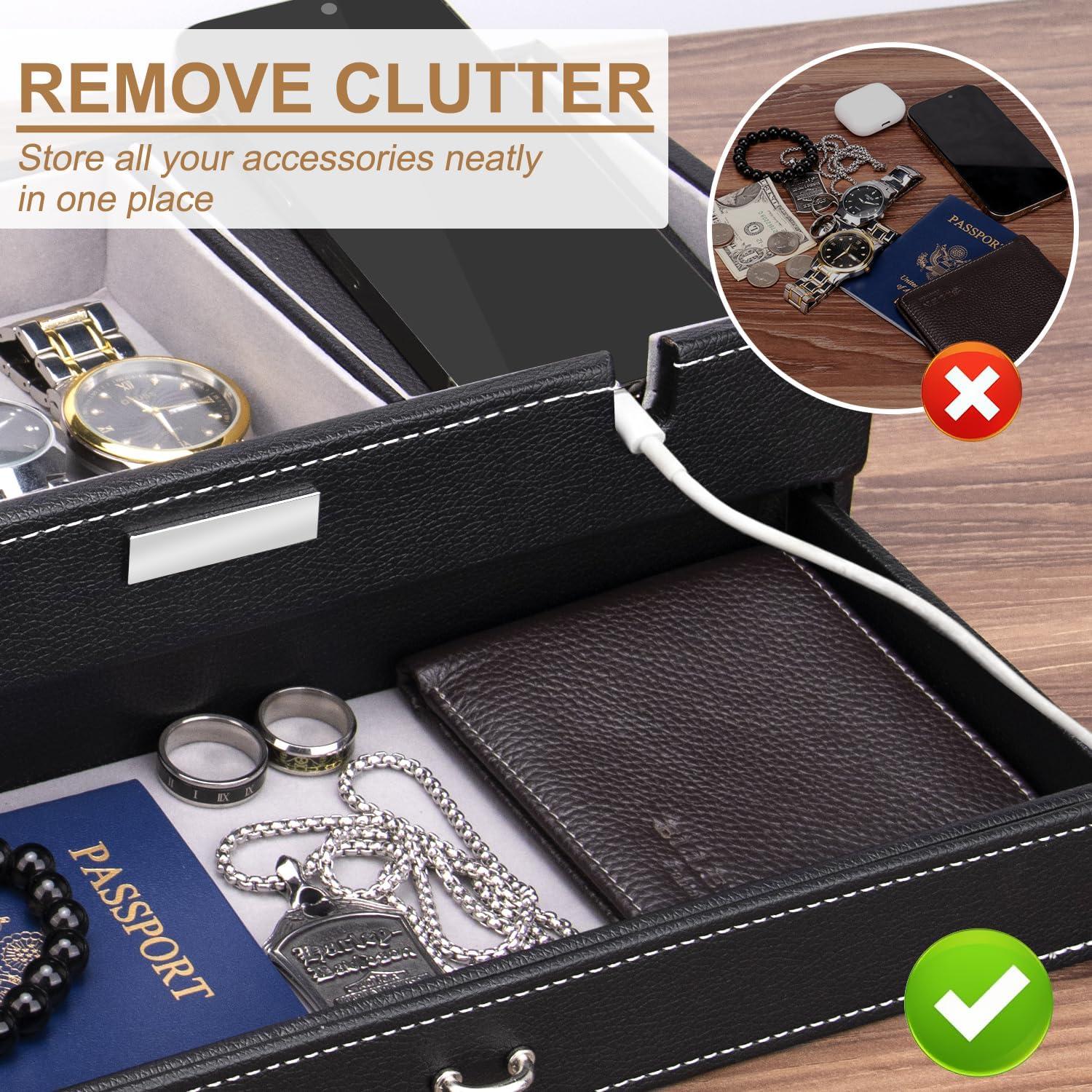 Bandeja de Valet Baoyun para Hombres de Cuero Negro 32.6x14x9 cm