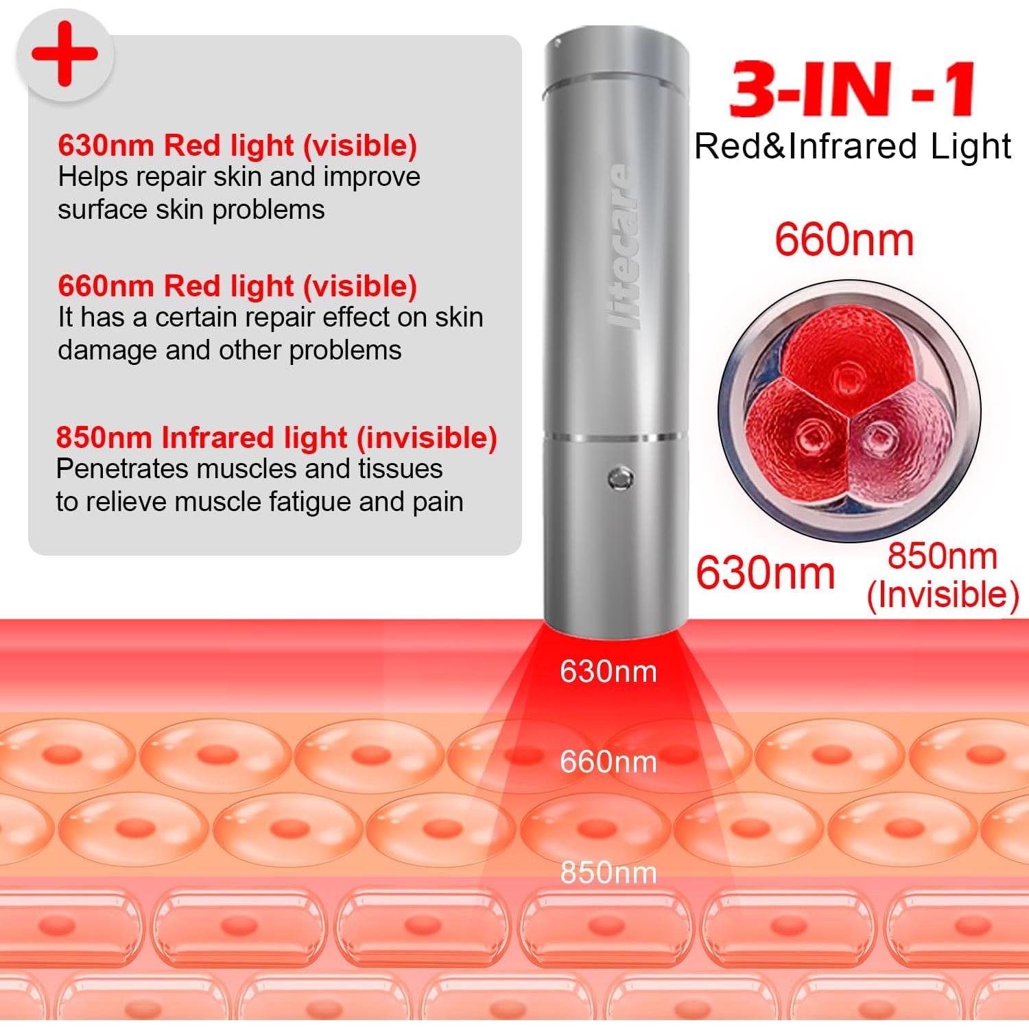 Varita de Terapia de Luz Roja Litecare 630nm 660nm 850nm