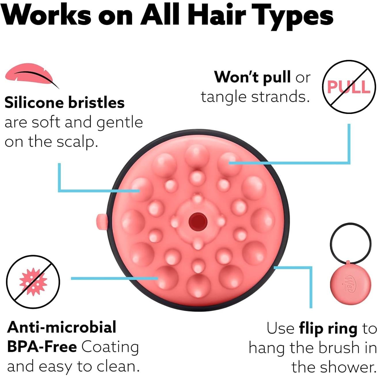 Masajeador Exfoliante Wet Brush Coral para Cuero Cabelludo