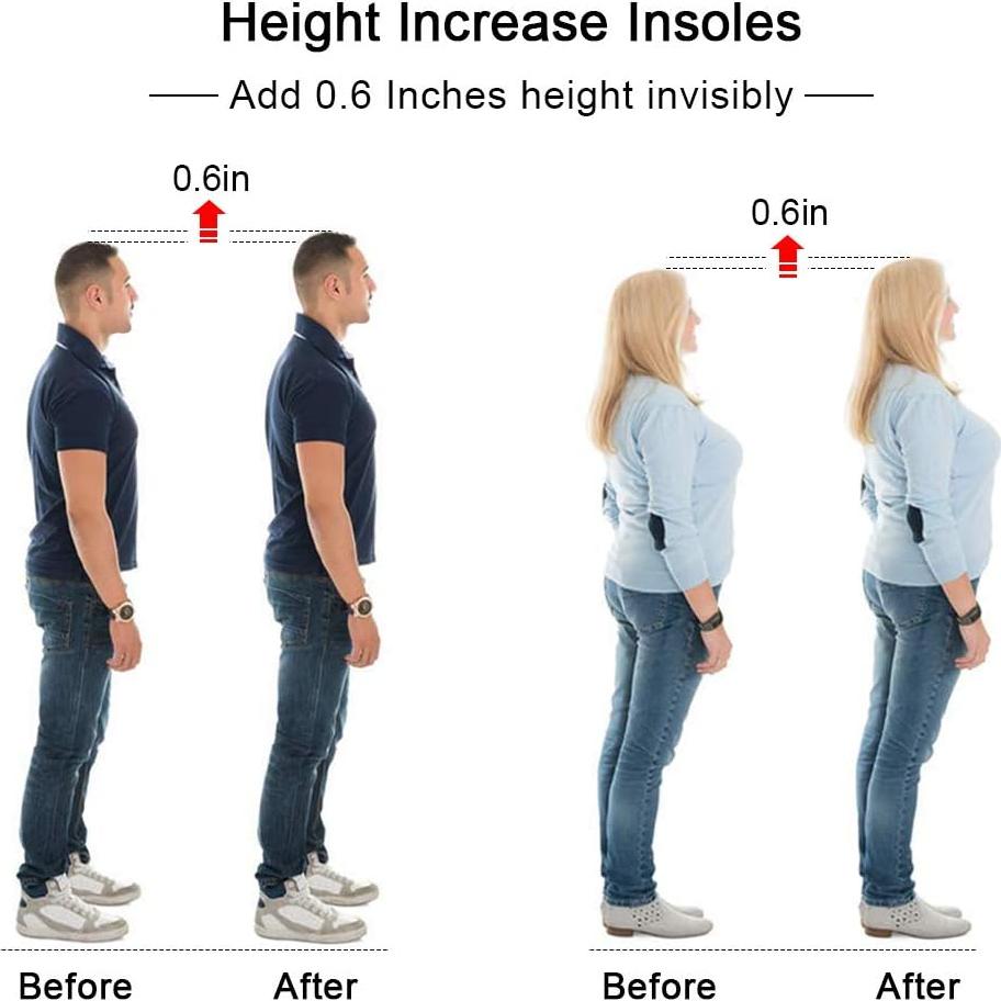 SQHT's Height Increase Insoles - Heel Shoe Lift Inserts for Achilles Tendonitis and Leg Length Discrepancy, Heel Cushion for Men & Women (Large (0.6" Height))