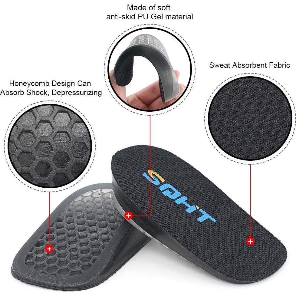 SQHT's Height Increase Insoles - Heel Shoe Lift Inserts for Achilles Tendonitis and Leg Length Discrepancy, Heel Cushion for Men & Women (Large (0.6" Height))