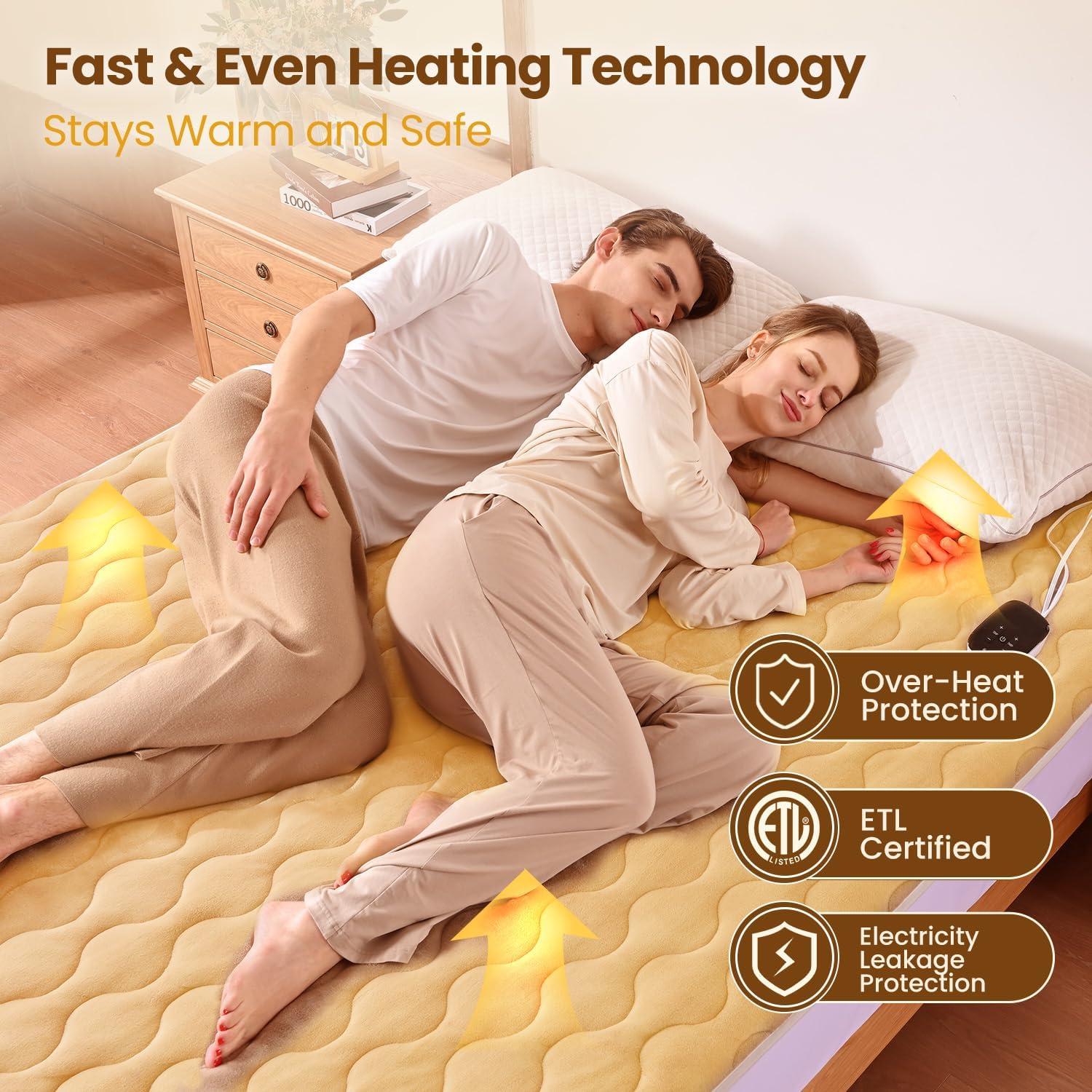 Bearhug Queen Electric Mattress Pad, Dual Control Bed Warmer with 10 Heat Level, Auto Shut Off Timer, Zipper Heated Mattress Pad with Deep Pocket Up to 18",ETL Certified, Machine Wash 60" x 80", Brown