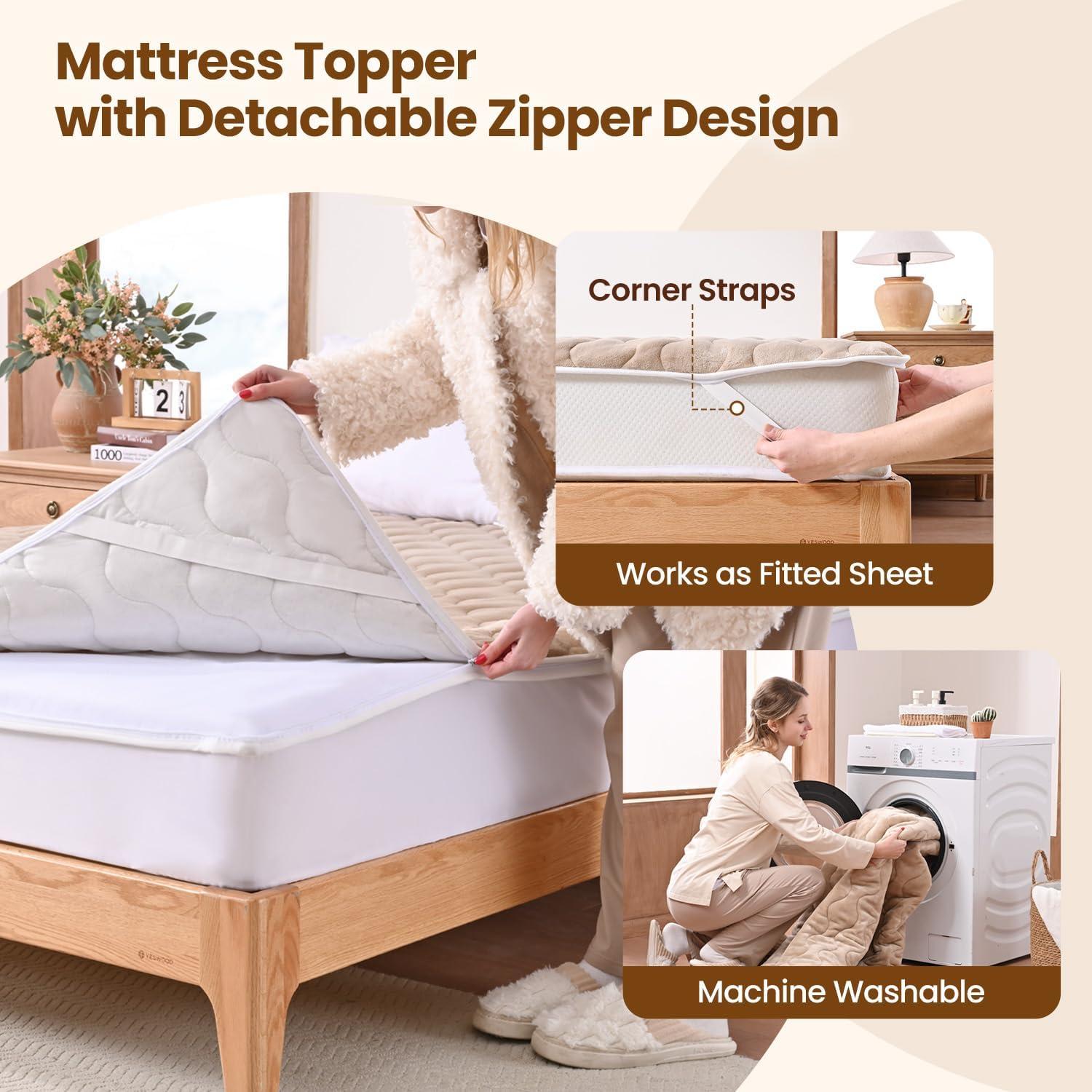 Bearhug Queen Electric Mattress Pad, Dual Control Bed Warmer with 10 Heat Level, Auto Shut Off Timer, Zipper Heated Mattress Pad with Deep Pocket Up to 18",ETL Certified, Machine Wash 60" x 80", Brown