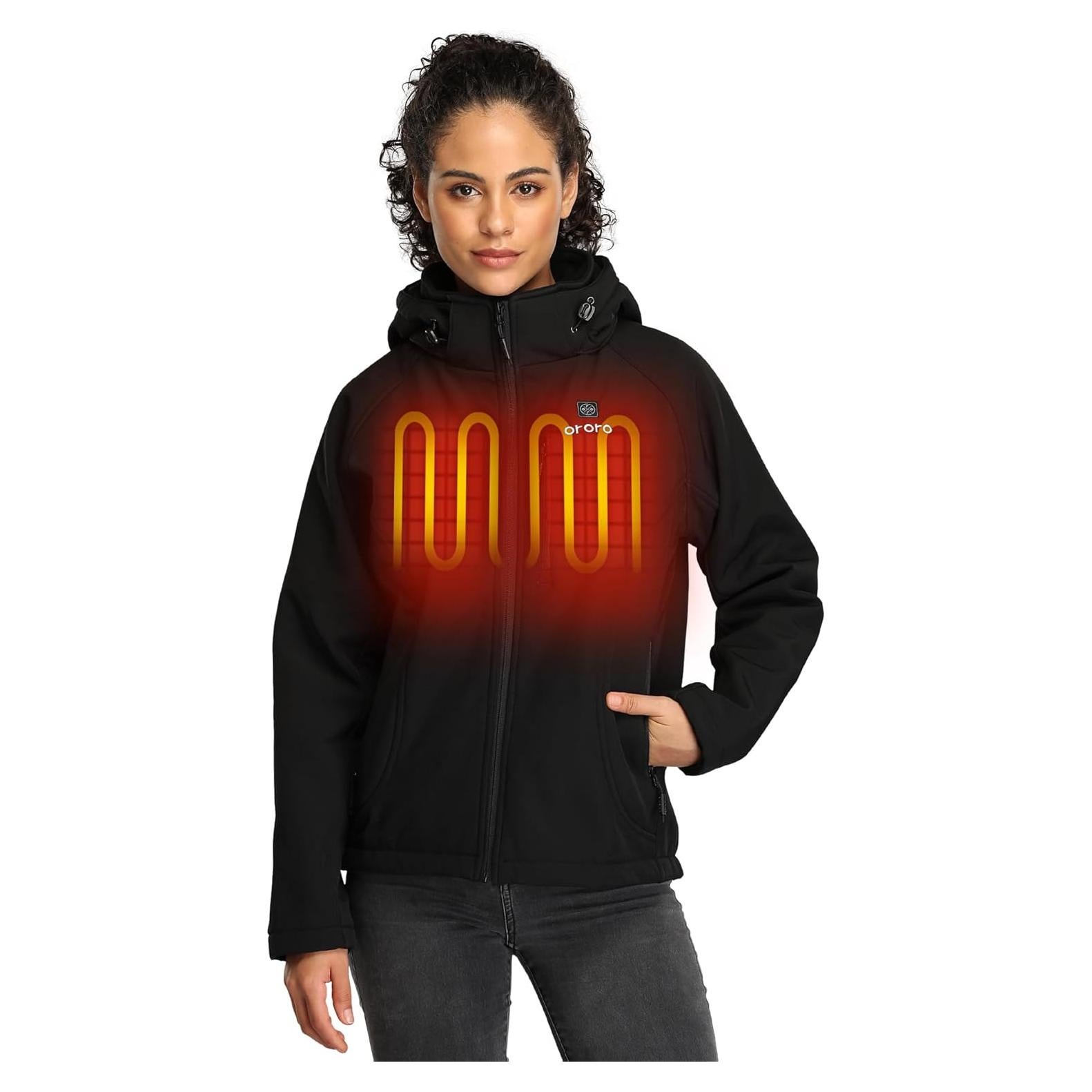 ORORO Women's Slim Fit Heated Jacket with Battery, Heated Coat with Detachable Hood (Charger Not Included)