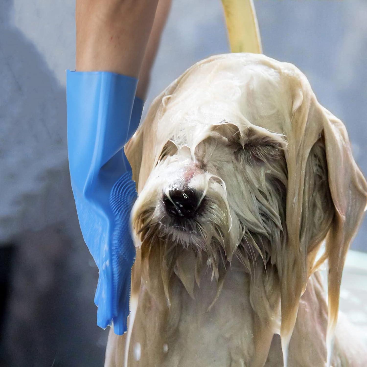 Guantes de Aseo para Mascotas Yintoper Azul - Silicona Resistente