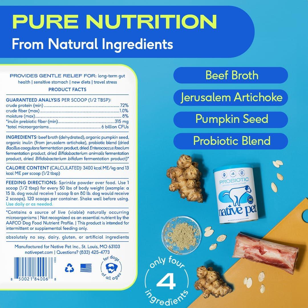 Probioticos Native Pet para Perros - Polvo Digestivo 30 Cucharadas