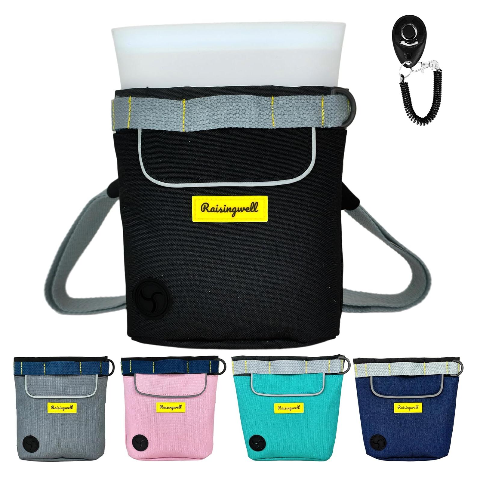 Dog Treat Pouch for Pet Walking and Training with Clicker 2 Cup Silicone Bag Small Fanny Pack Holder for Puppy Snack Dispenser Kit for Leash and Outdoor Use (Black)