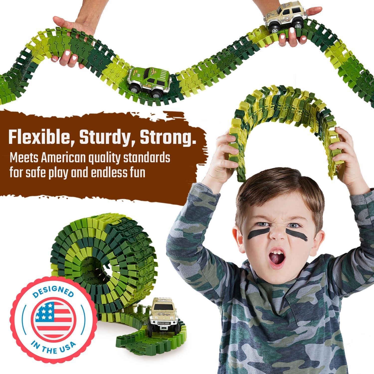 JITTERYGIT Pista de Carreras de Dinosaurios Brillante 144 Piezas