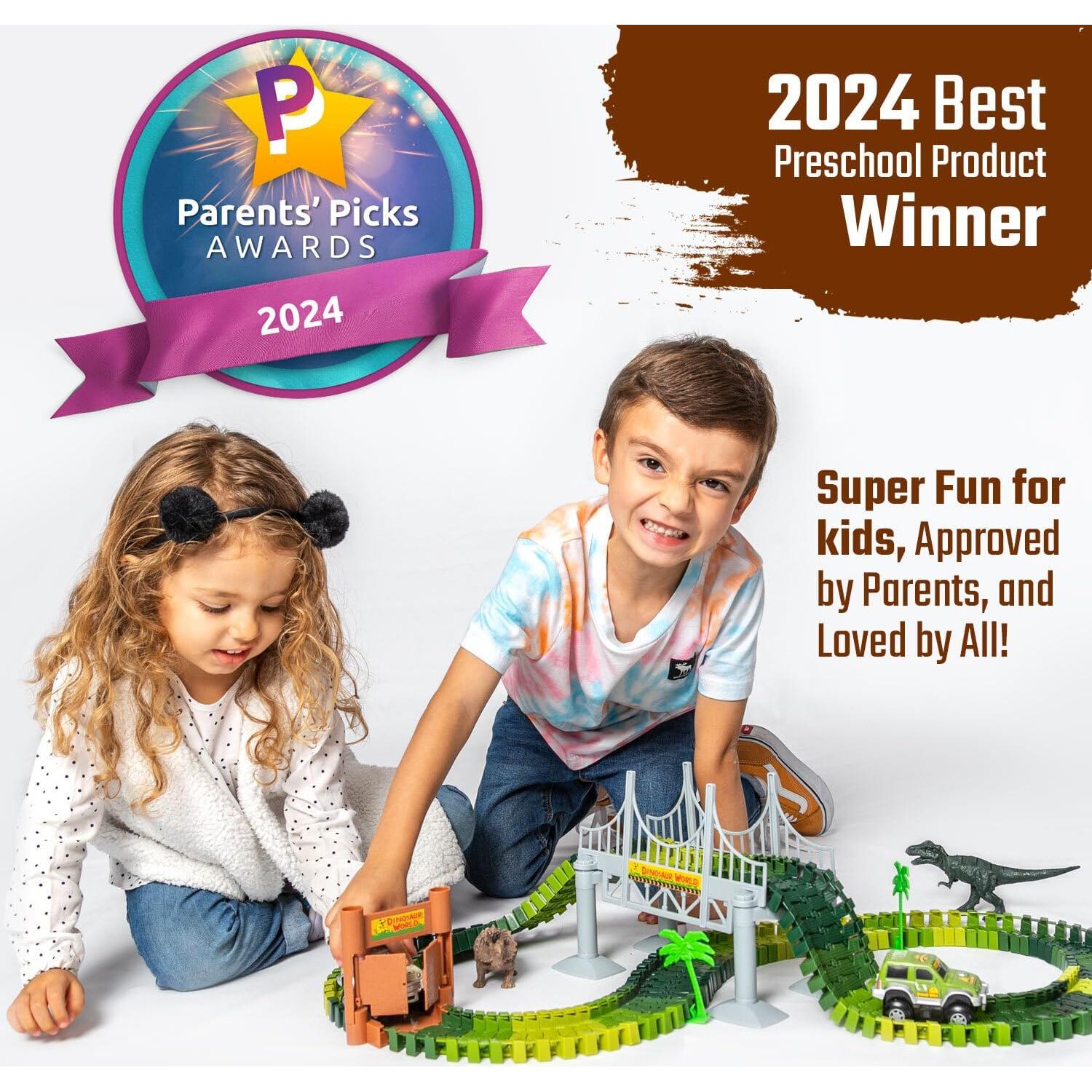 JITTERYGIT Pista de Carreras de Dinosaurios Brillante 144 Piezas