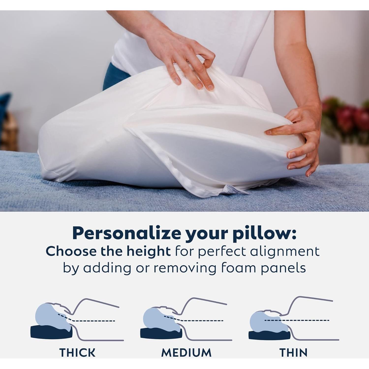 – Side Sleeping Pillow | Height Adjustable | Ear Pain Relief | CPAP Pillow | Wrinkle Prevention | TMJ | Advanced Memory Foam with Soft Cover (Soft)