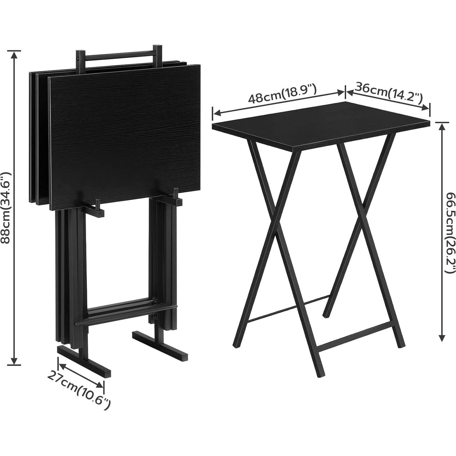Juego de 4 Mesas Plegables de TV HOOBRO, Negro, 48x36 cm