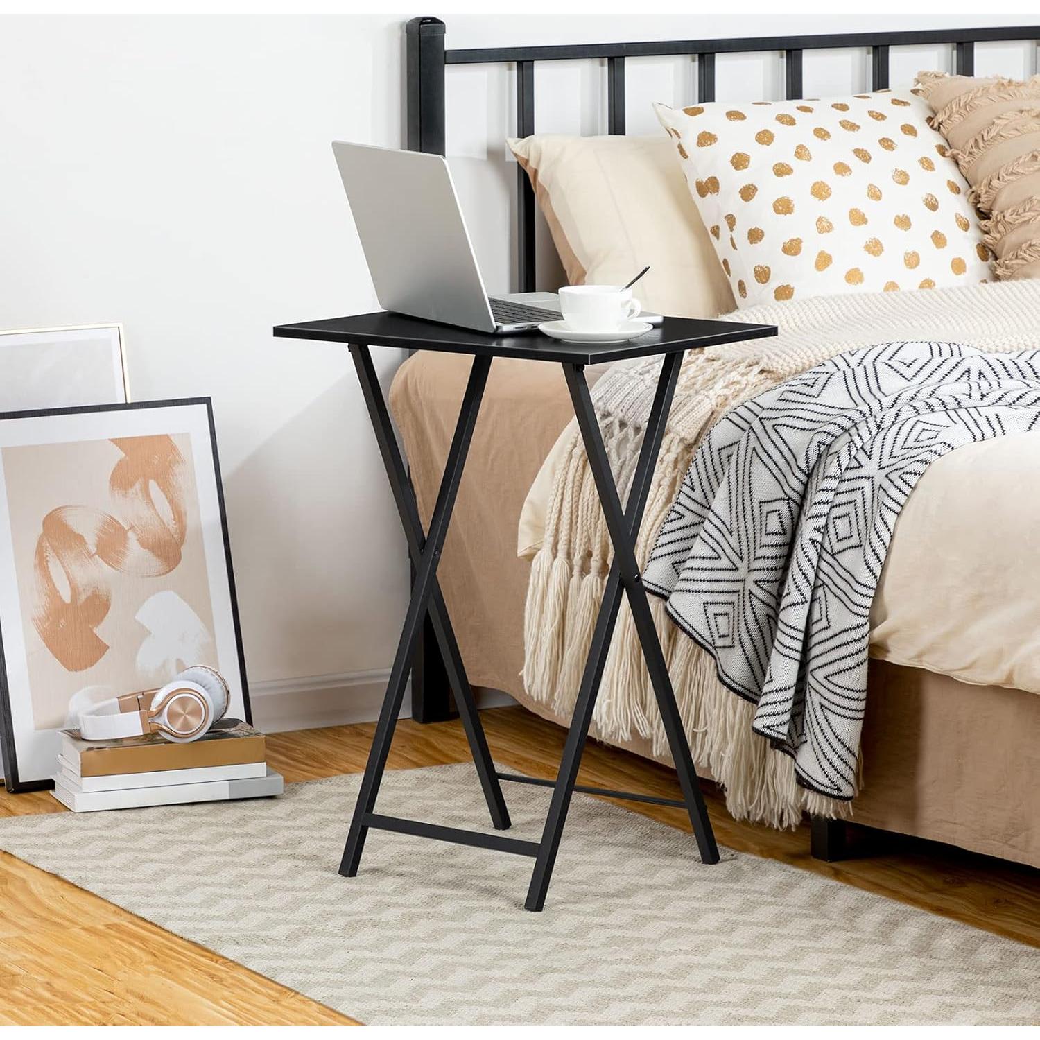 Juego de 4 Mesas Plegables de TV HOOBRO, Negro, 48x36 cm