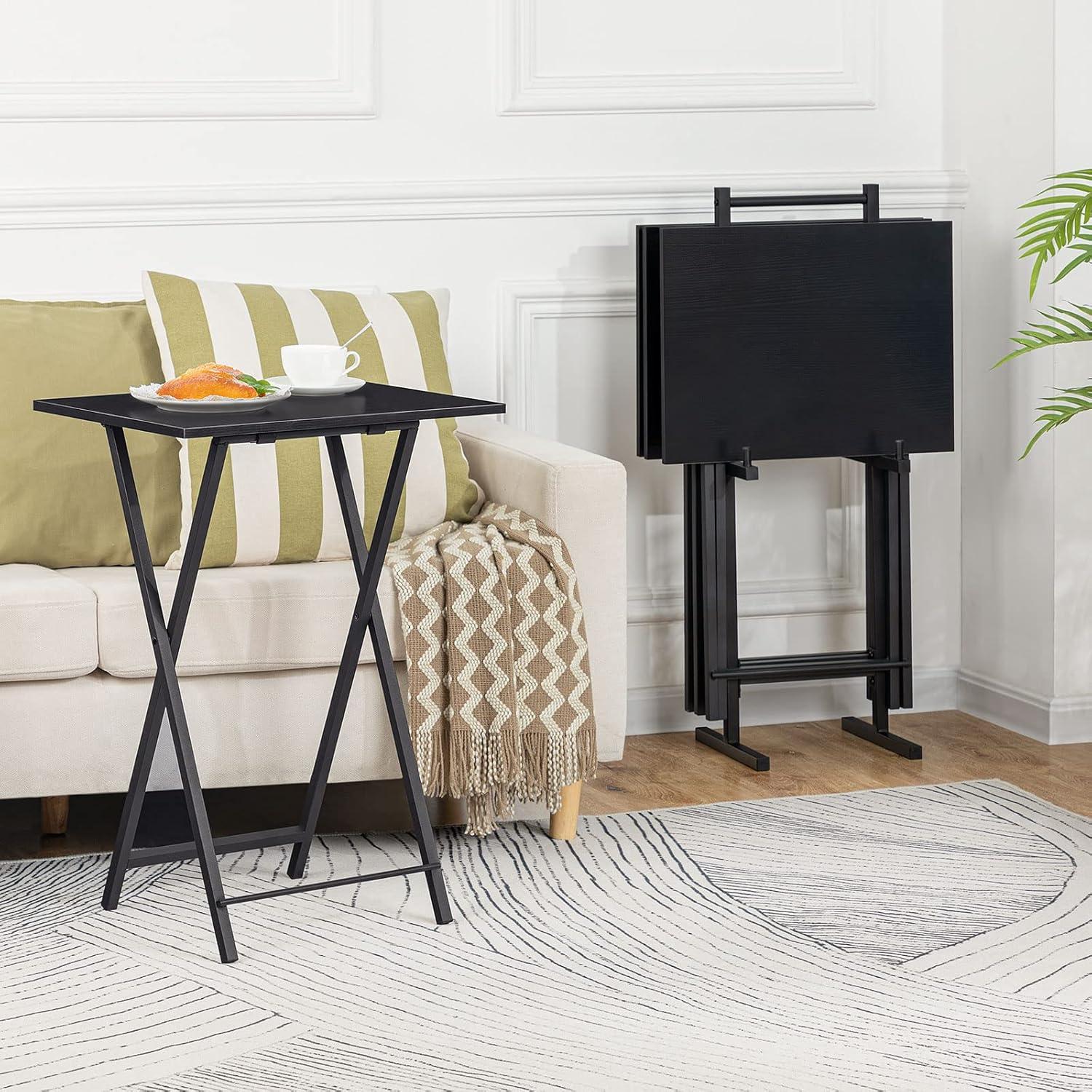 Juego de 4 Mesas Plegables de TV HOOBRO, Negro, 48x36 cm