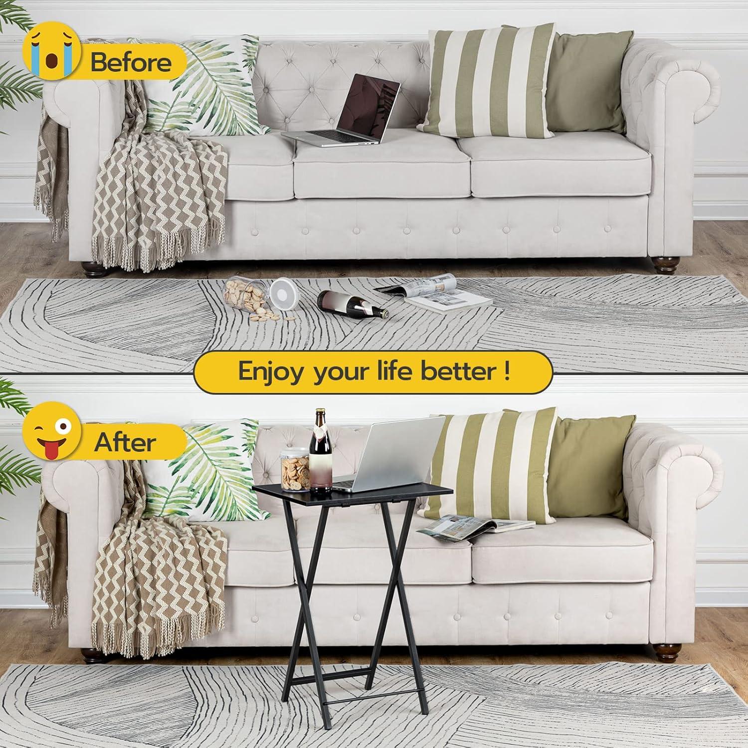 Juego de 4 Mesas Plegables de TV HOOBRO, Negro, 48x36 cm