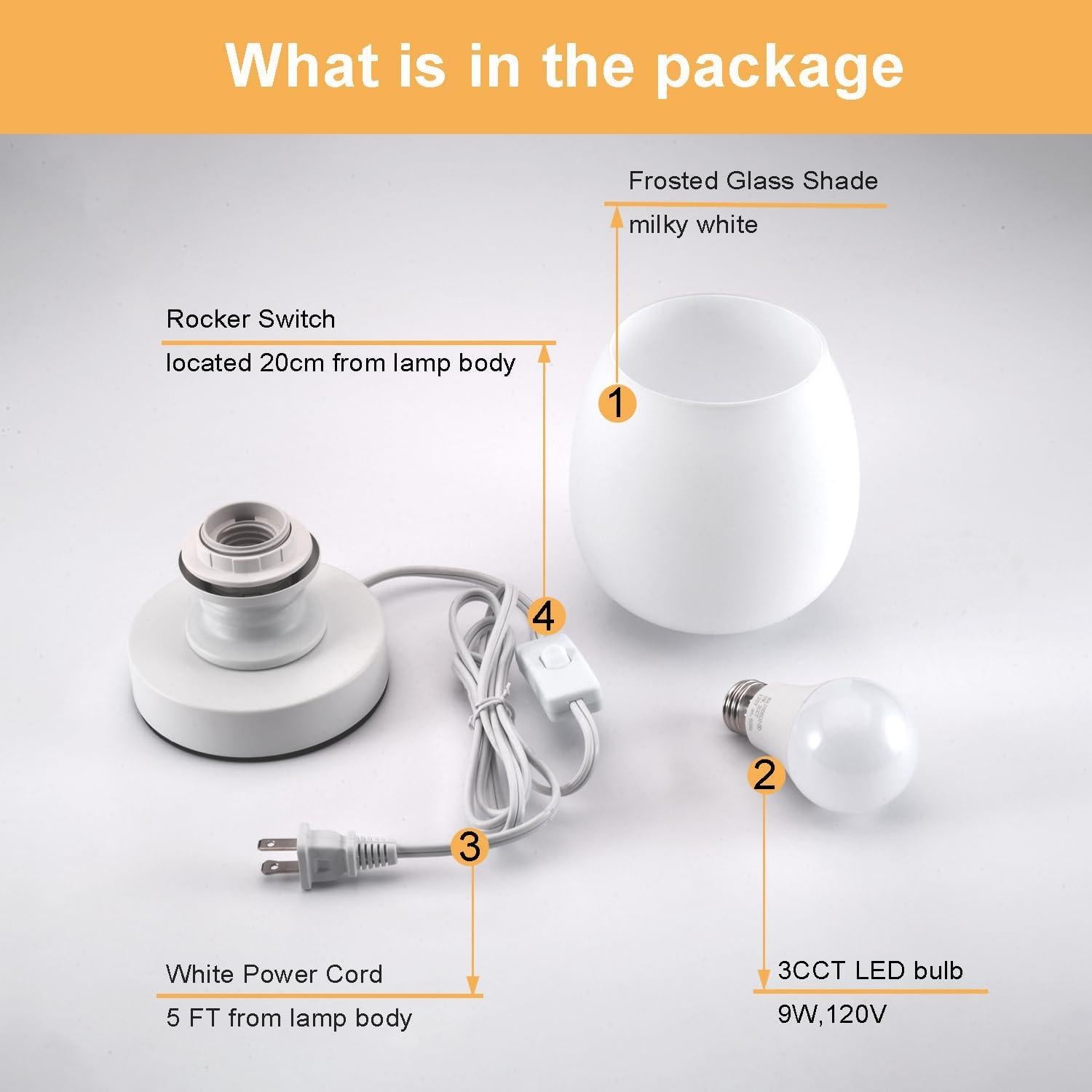 Juego de 2 lámparas de mesa HDW01-2P vidrio blanco mate