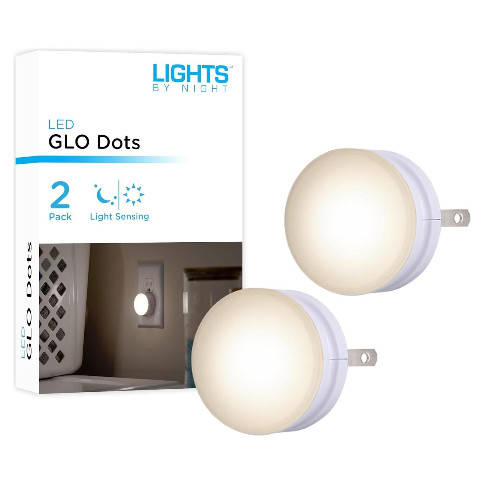 Lights by Night Mini LED Night Light, Plug-In, Dusk to Dawn Sensor, Warm White, Compact, Ambient Lighting, LED Lights for Bedroom, Bathroom, Nursery, Hallway, Kitchen, 43950, 2 Pack