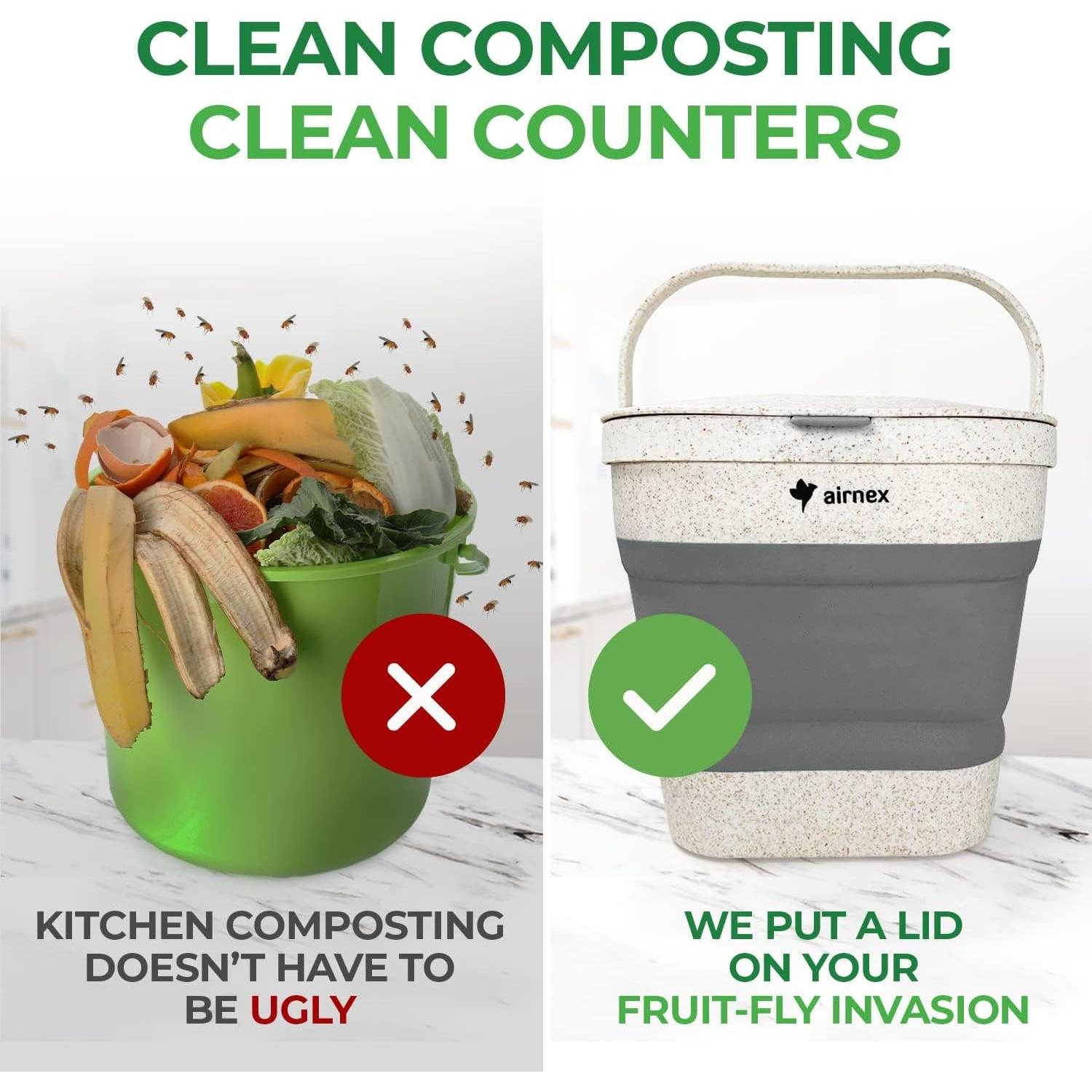 Cubo de Compostaje Plegable AIRNEX 3.53L Gris con Filtros