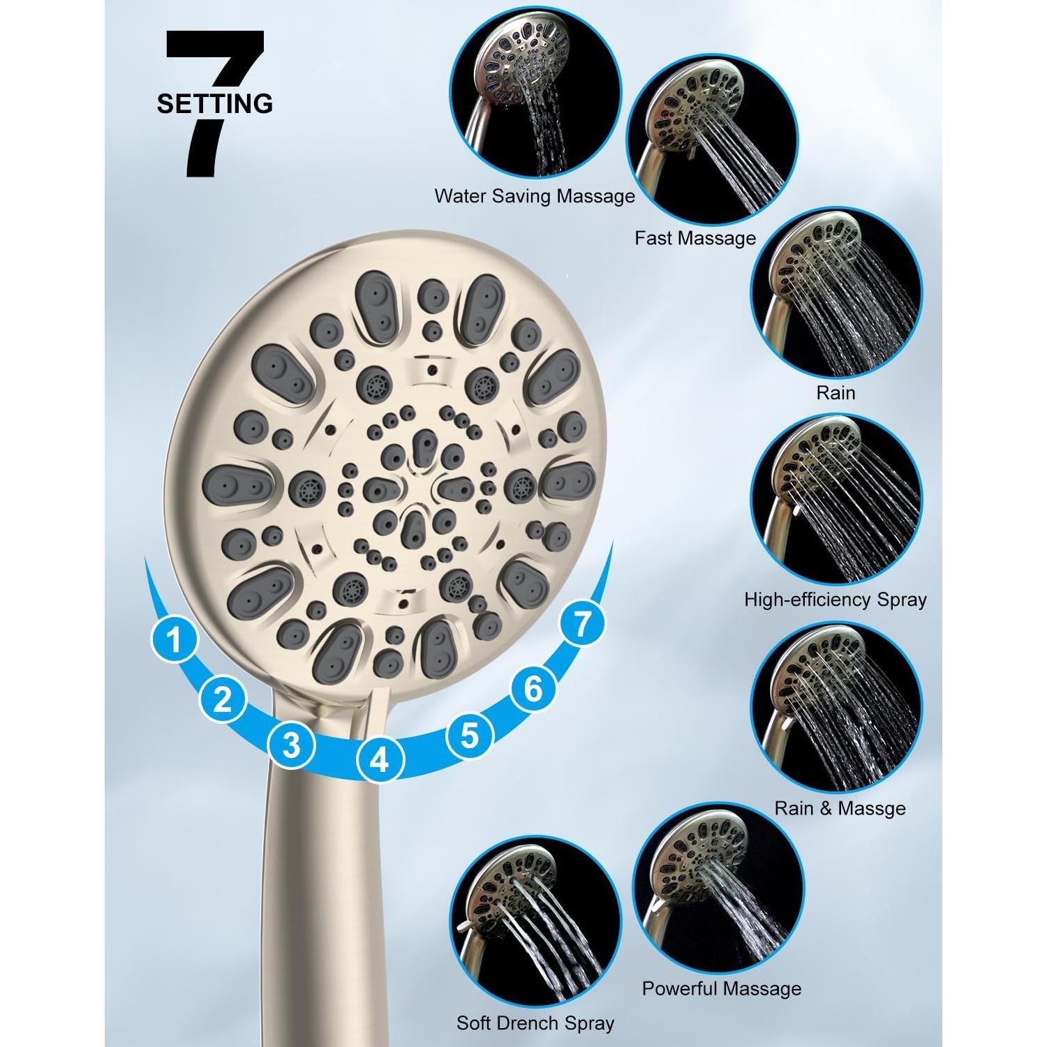 Cabezal de Ducha Hibbent 8'' Metal con Ducha de Mano 7 Modos