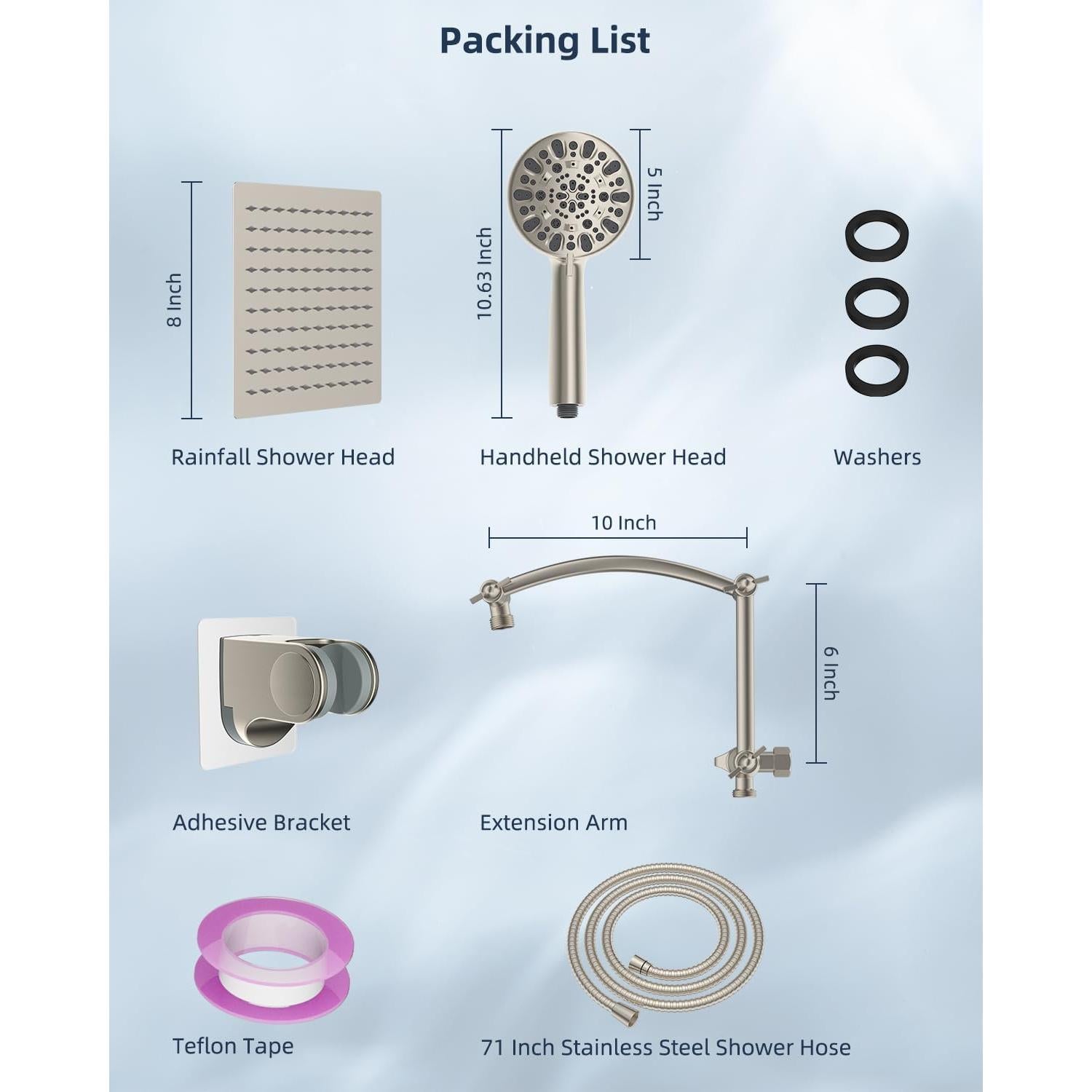 Cabezal de Ducha Hibbent 8'' Metal con Ducha de Mano 7 Modos