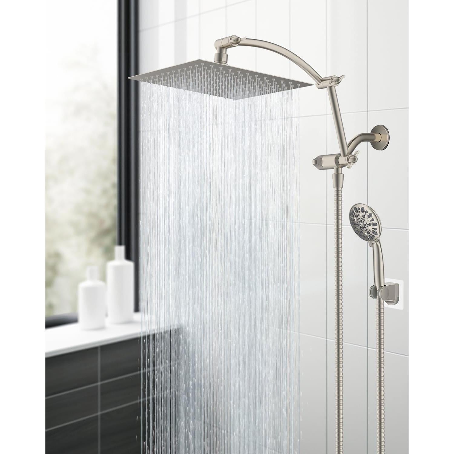 Cabezal de Ducha Hibbent 8'' Metal con Ducha de Mano 7 Modos