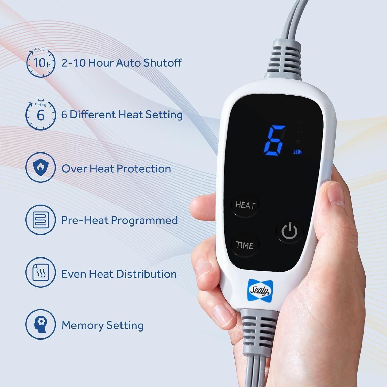 Manta Eléctrica Sealy 127x152 cm Piel Sintética 6 Niveles Calor