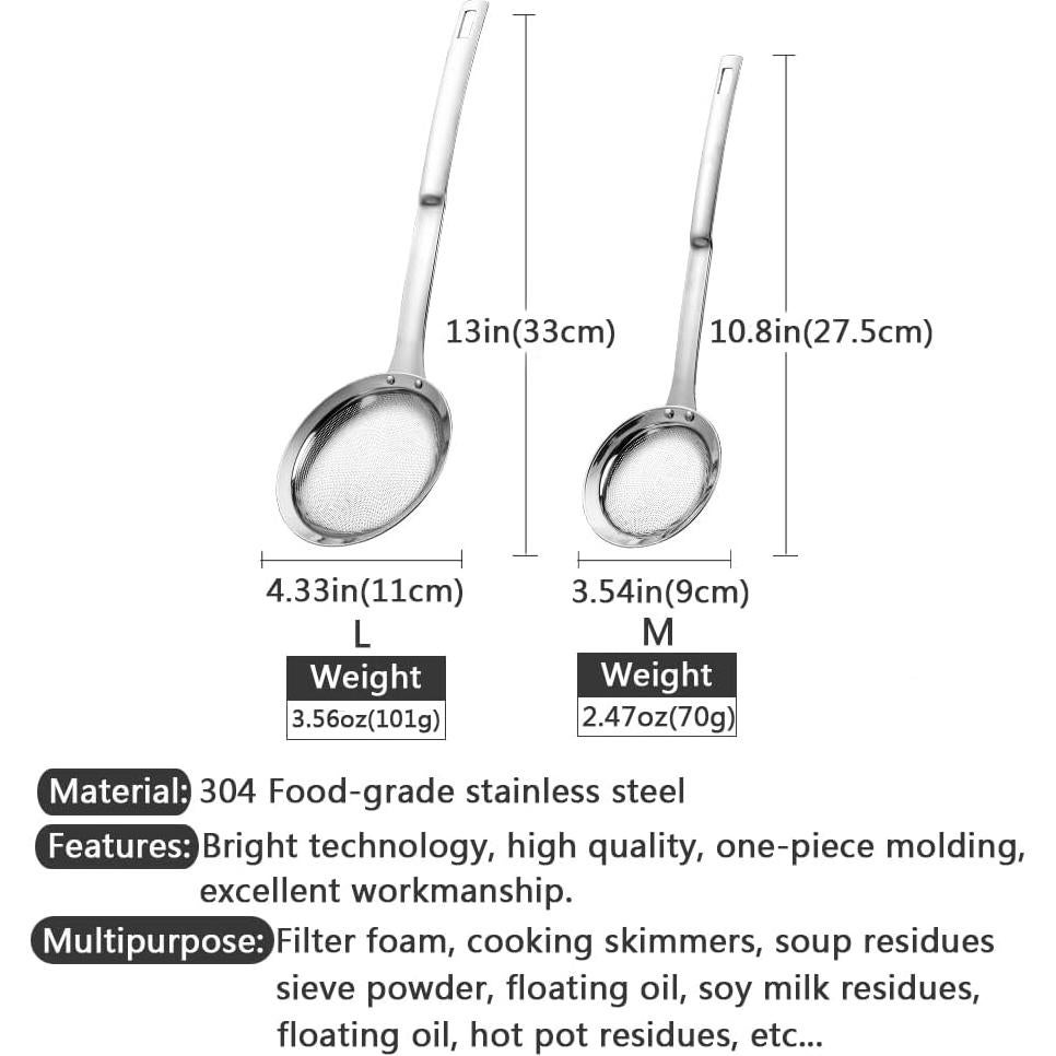 Set de Coladores de Malla Fina Hvanam Acero Inoxidable 2 Piezas