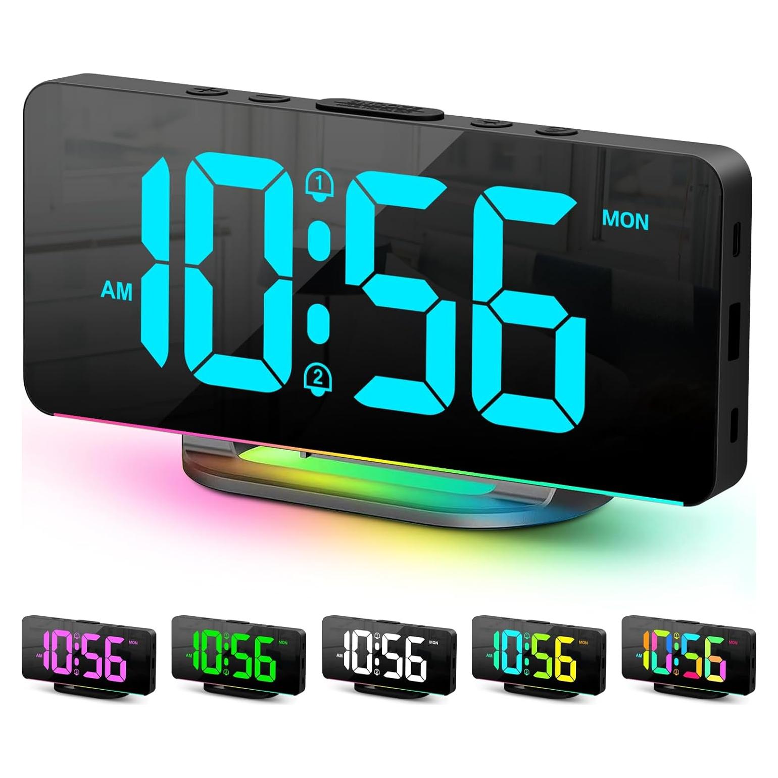 Digital Alarm Clock, Large LED Digital Clock for Bedrooms with 10 Color Changing Night Light, Adjustable Brightness, USB Charging Port, Bedside and Desk Clock for Living Room Office Decor (Black)