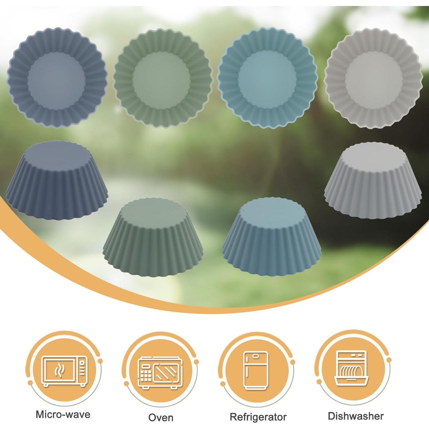 Large Silicone Muffin Cups, 12 Pack Reusable Cupcake Liners Jumbo Size 3.54inch Baking Cups Cake Molds, BPA Free, Dishwasher Safe