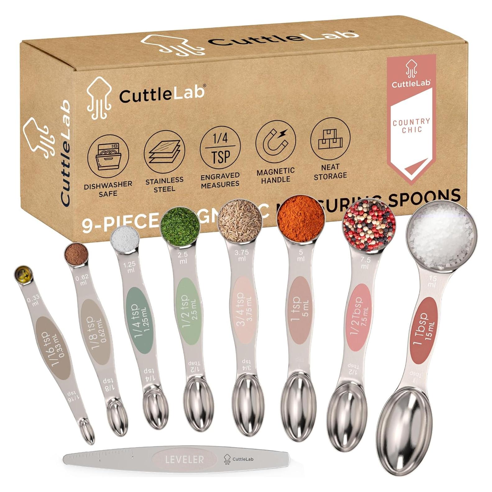 Juego de Cucharas Medidoras Magnéticas CuttleLab - Acero Inoxidable, 9 Piezas