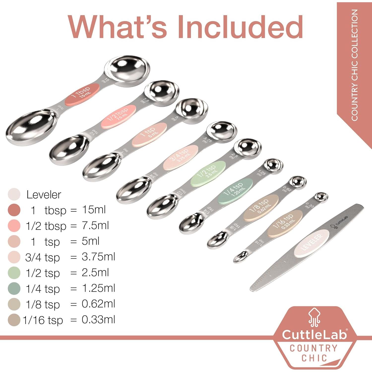 Juego de Cucharas Medidoras Magnéticas CuttleLab - Acero Inoxidable, 9 Piezas