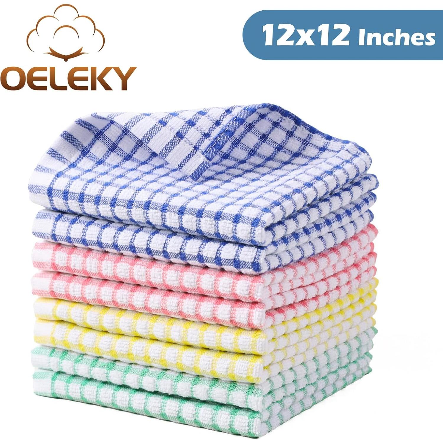 Oeleky Dish Cloths for Kitchen Washing Dishes, Super Absorbent Dish Rags, Cotton Kitchen Dish Towels Pack of 8, 12x12 Inches