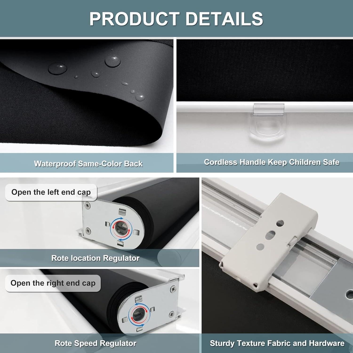 Cordless Roller Shades Blackout Blinds for Windows Room Darkening Rolled Up Shades with Spring System, UV Protection Window Shades Door Blinds for Home and Office (20" W x 72" H, Black)