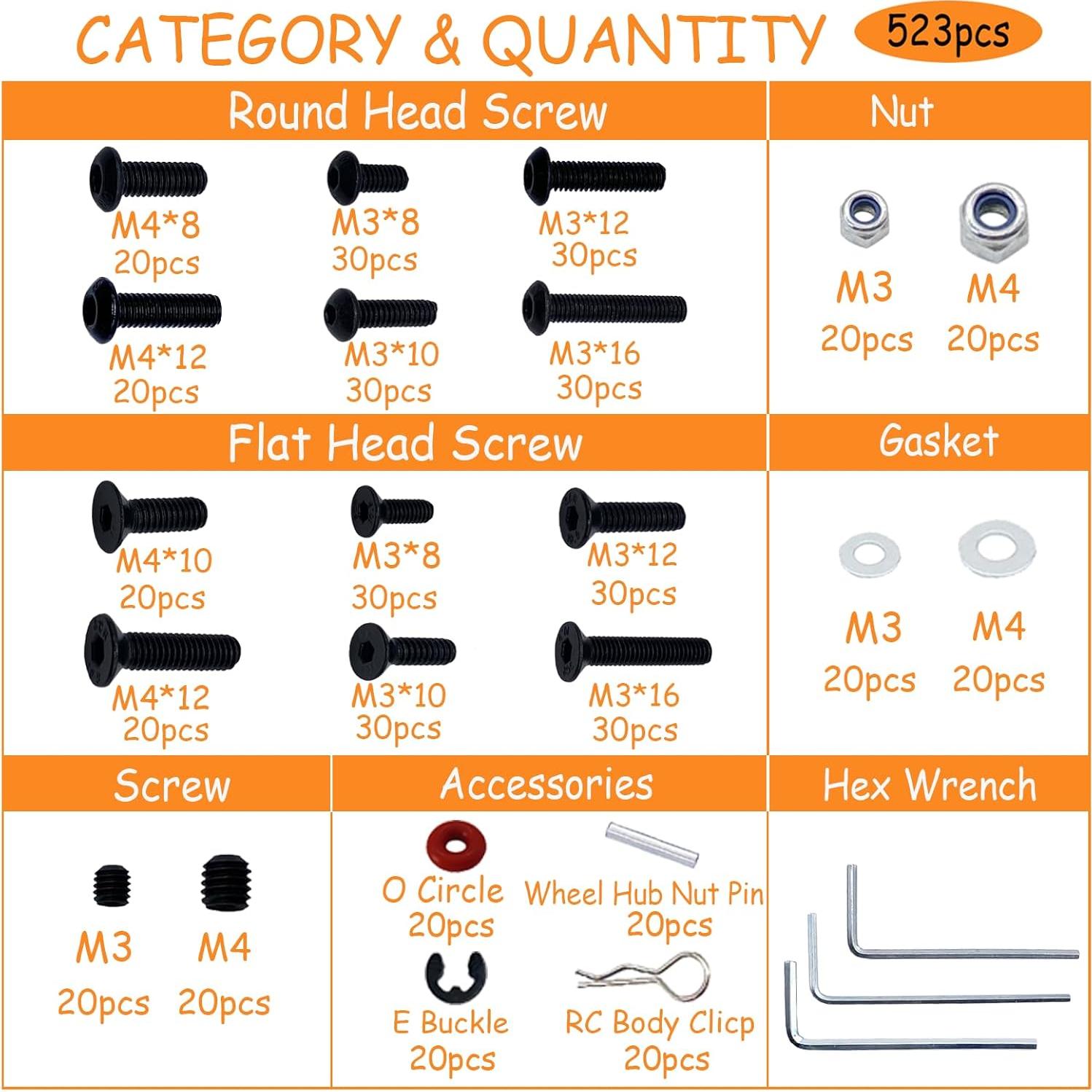 Kit de Tornillos RC 520 Piezas Metal Traxxas Axial Arrma