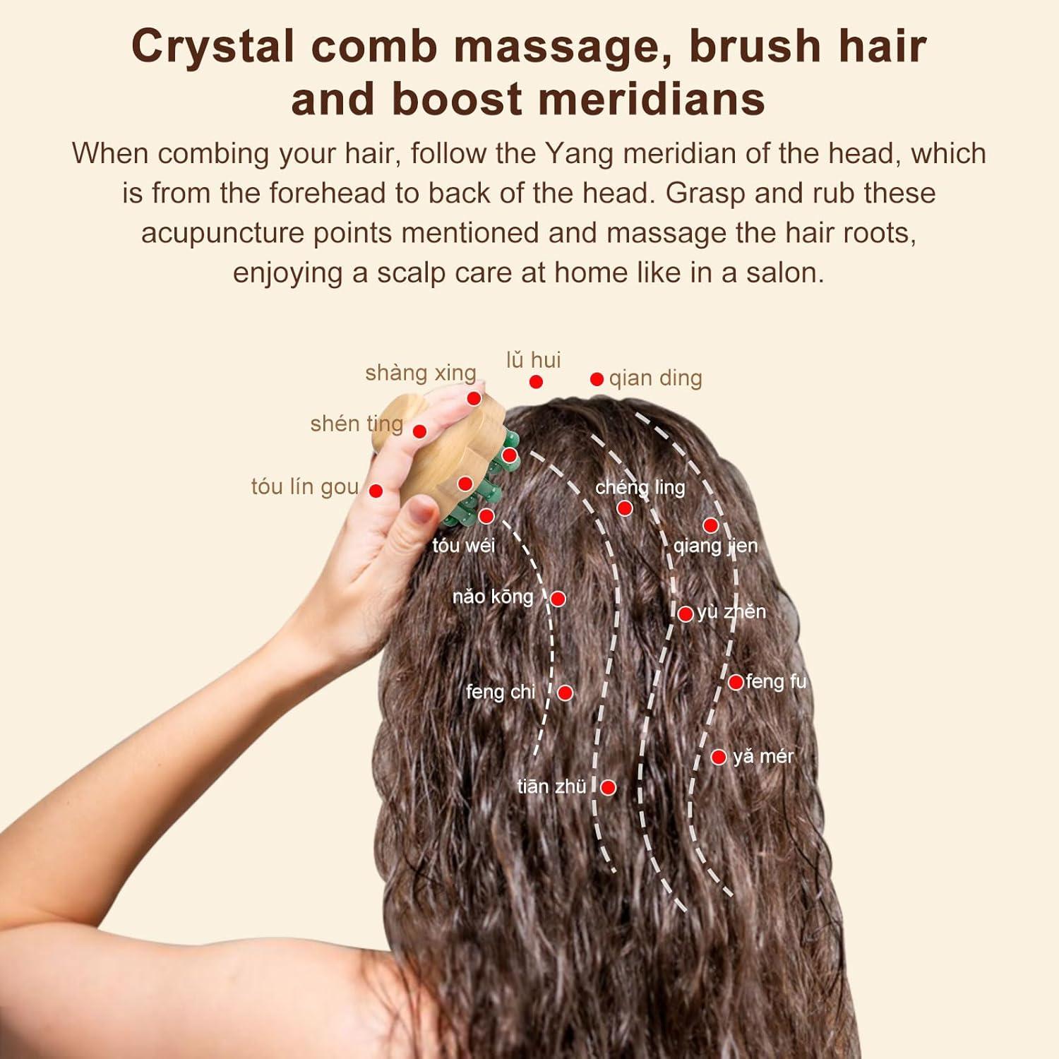 Masajeador de Cuero Cabelludo ideayard de Jade y Madera