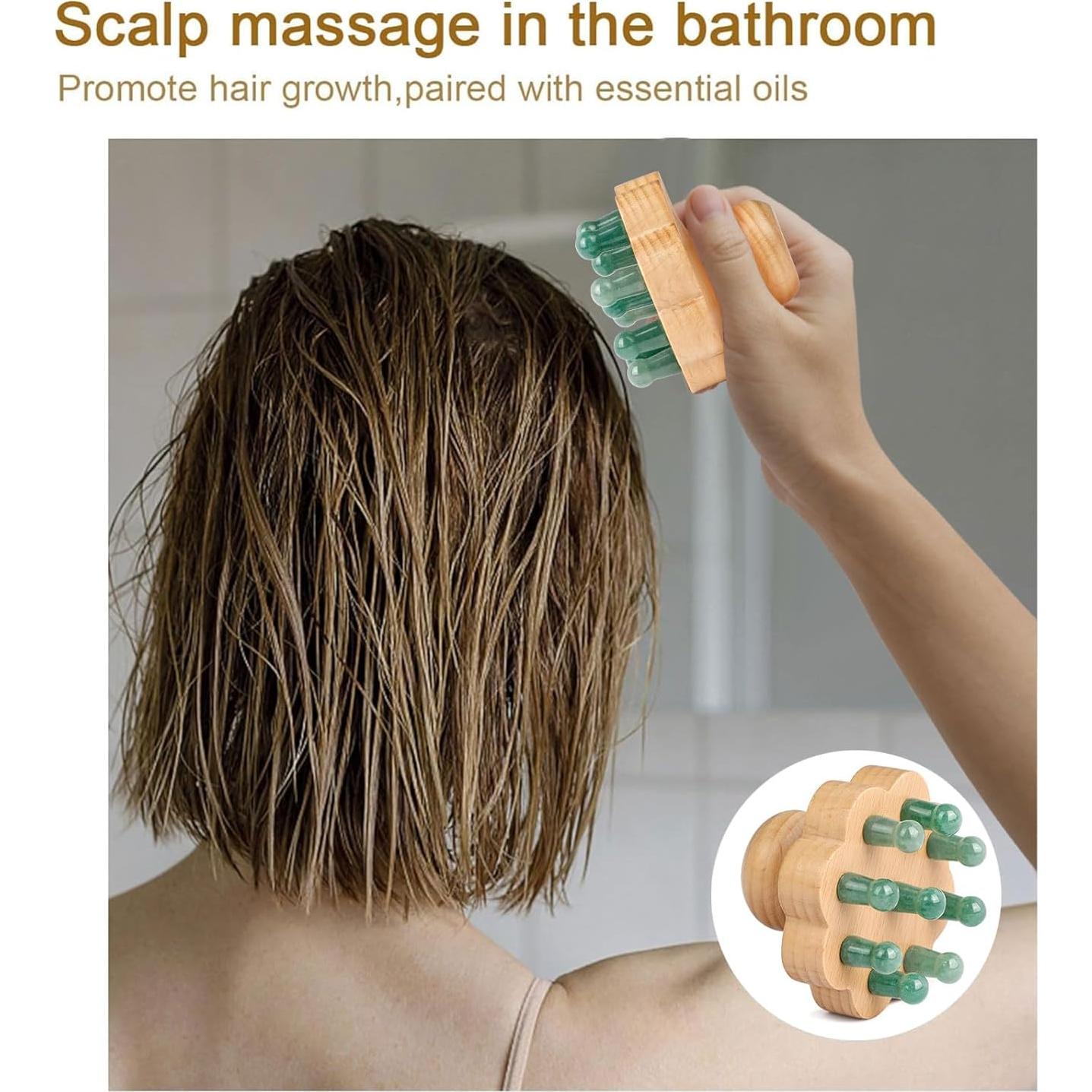 Masajeador de Cuero Cabelludo ideayard de Jade y Madera