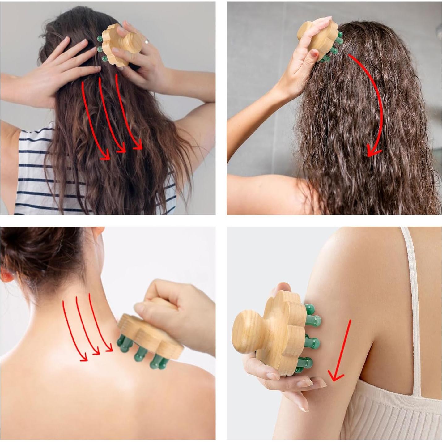 Masajeador de Cuero Cabelludo ideayard de Jade y Madera