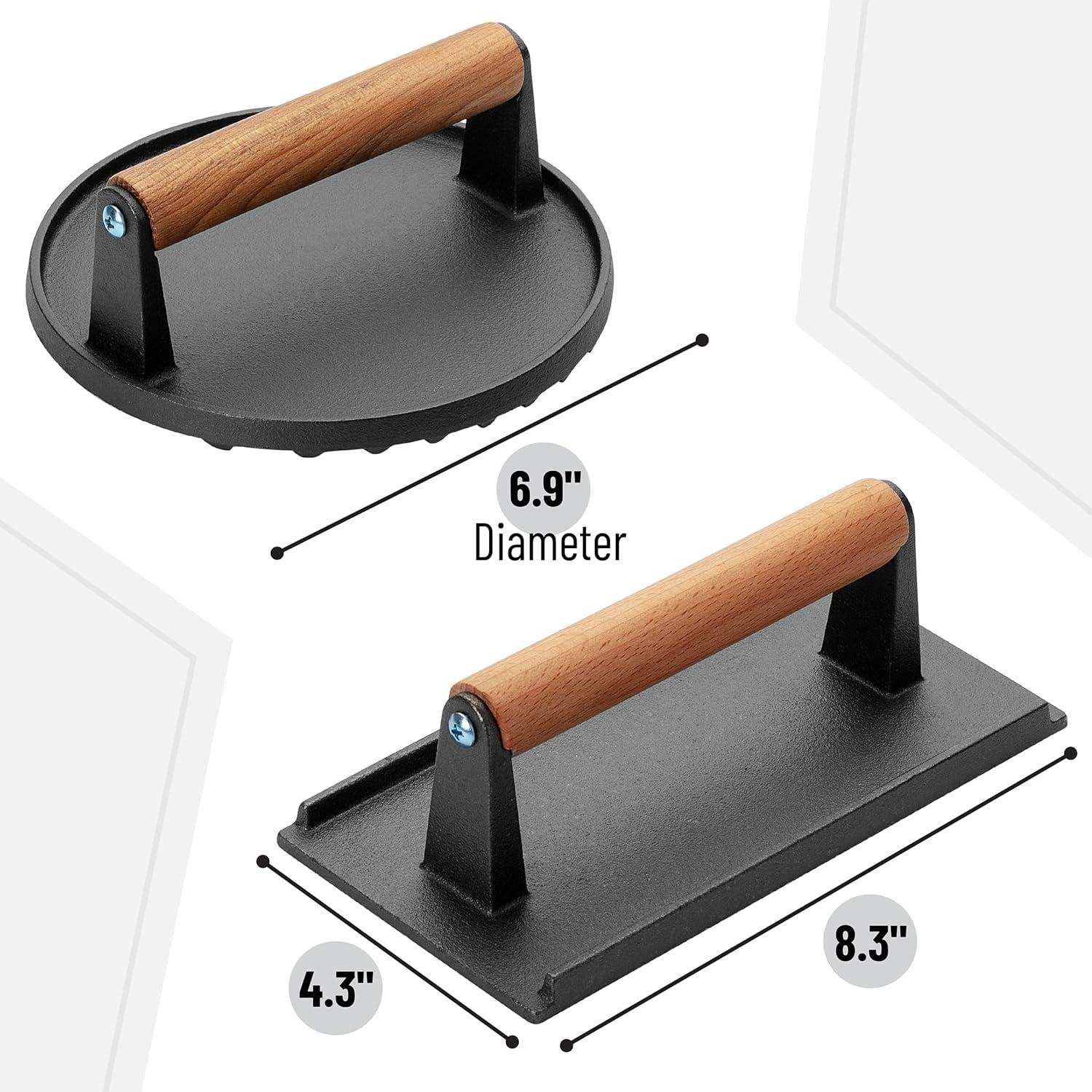 Prensa de Parrilla Hierro Fundido UNCO 17.5 cm Redonda y 21x11 cm