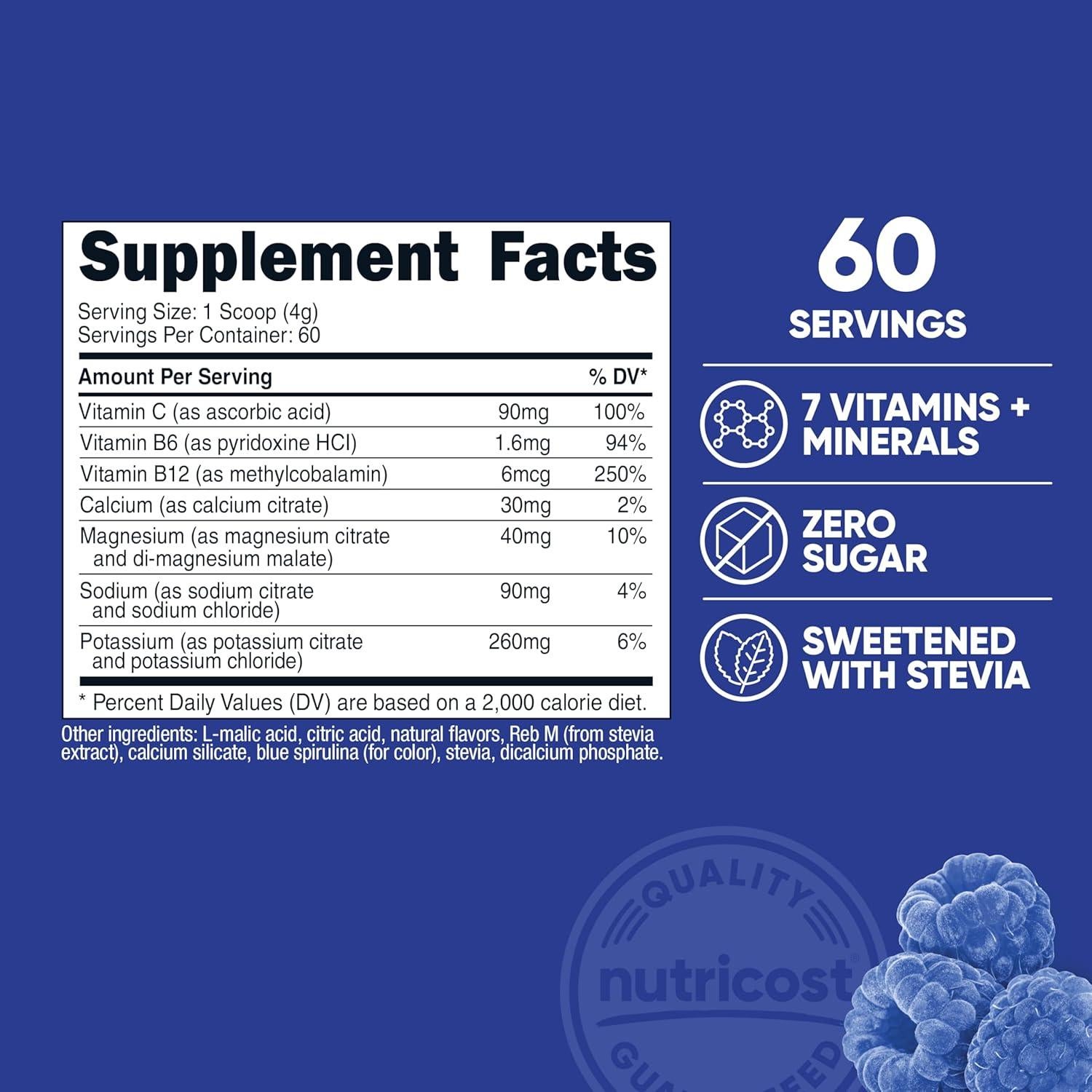 Complejo de Electrolitos en Polvo Nutricost 60 Porciones Frambuesa Azul
