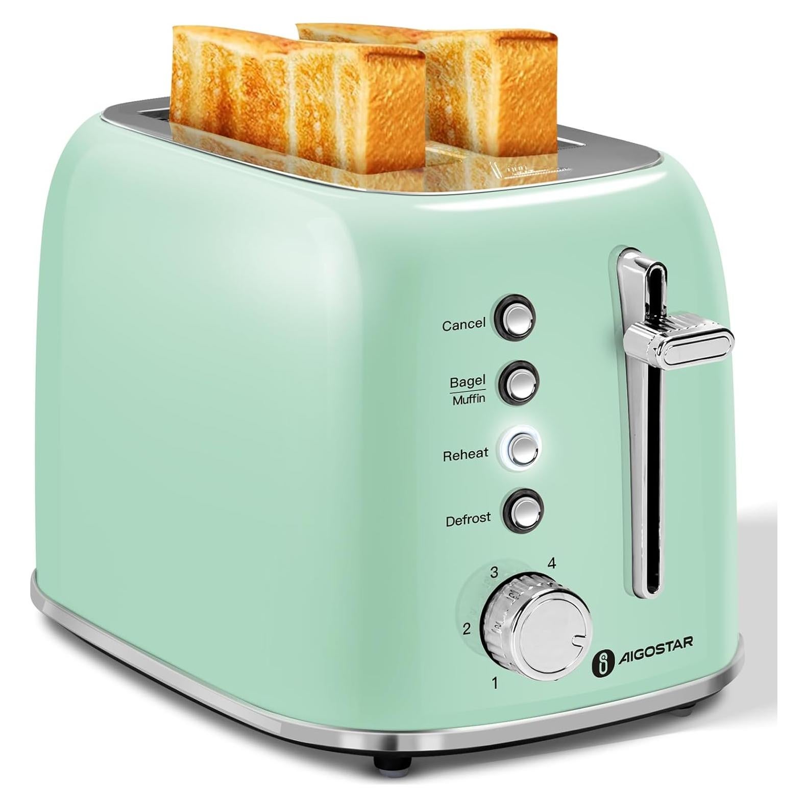 Tostadora Aigostar Retro 2 Rebanadas Acero Inoxidable Verde Aqua