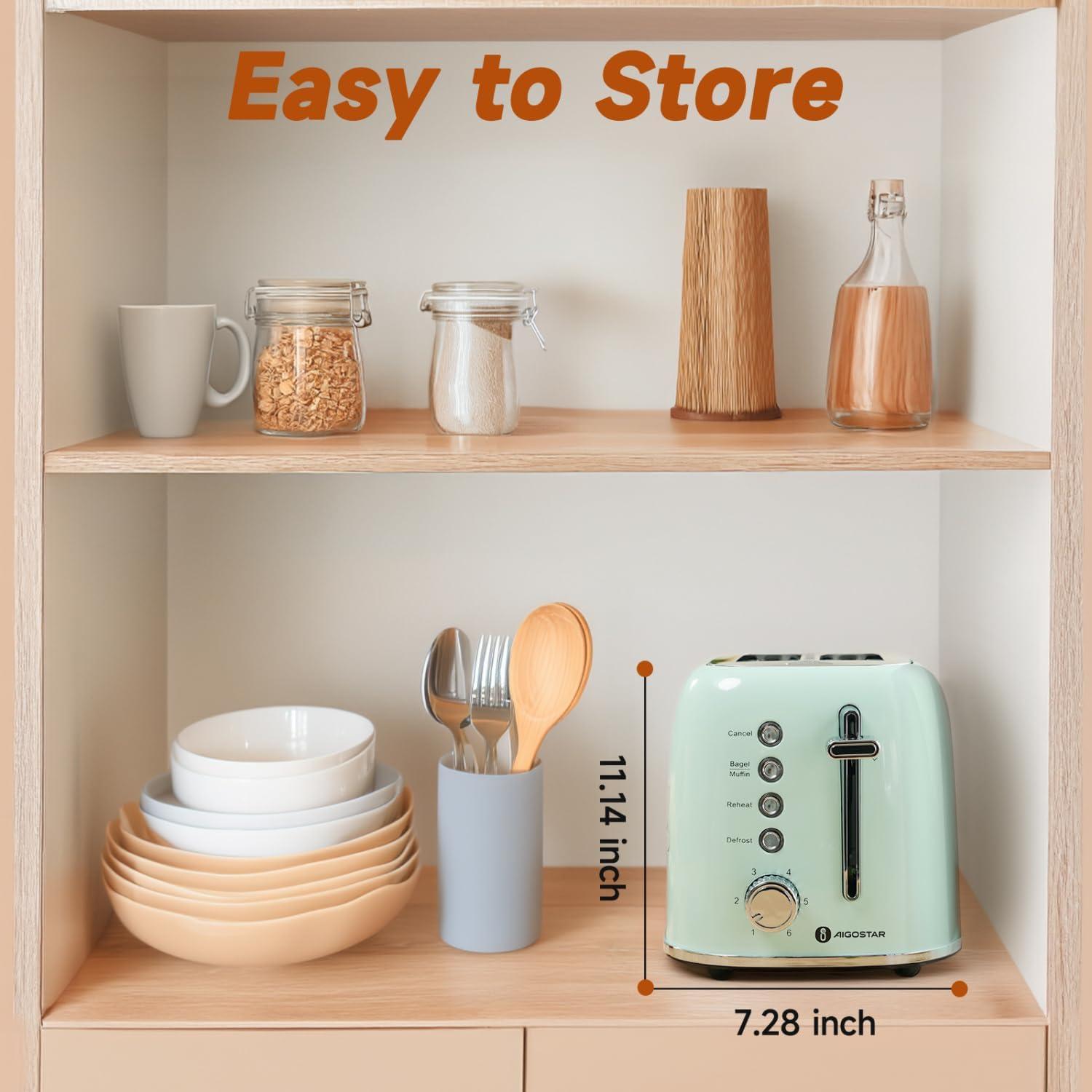 Tostadora Aigostar Retro 2 Rebanadas Acero Inoxidable Verde Aqua