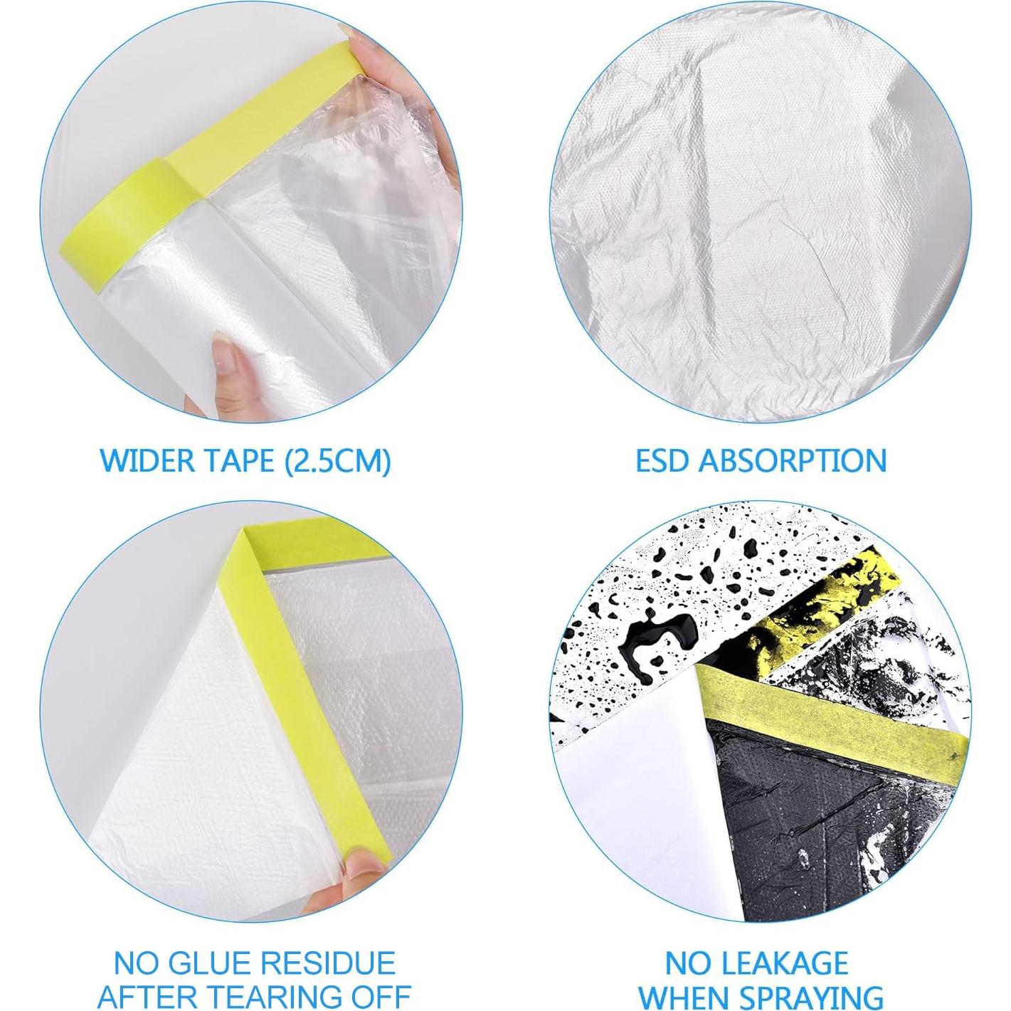 LLPT Tape and Drape 25.6”(Unfolded) x 66 Ft Each 2 Pack Pre-Taped Masking Film 0.31 Mil Painters Plastic Drop Cloth for Auto Wall Furniture Painting Protection (MFTG620)