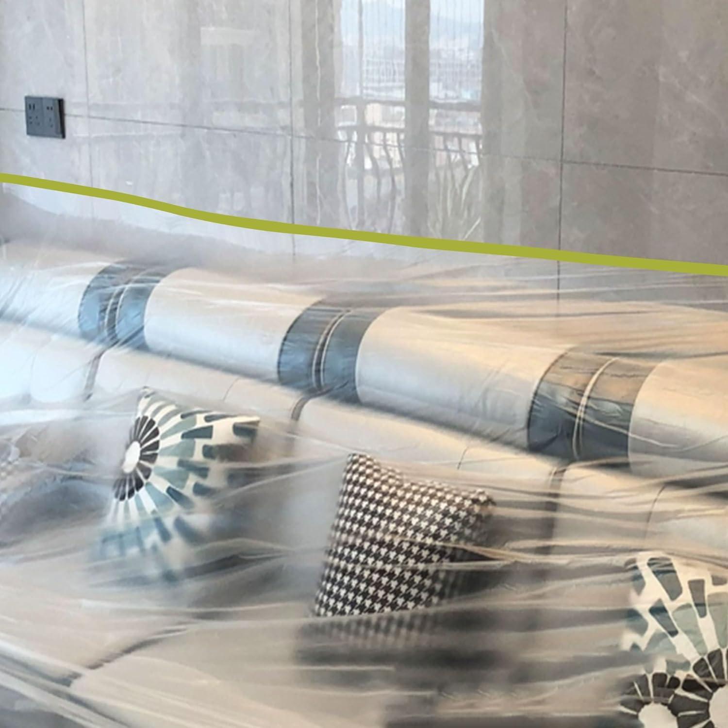 LLPT Tape and Drape 25.6”(Unfolded) x 66 Ft Each 2 Pack Pre-Taped Masking Film 0.31 Mil Painters Plastic Drop Cloth for Auto Wall Furniture Painting Protection (MFTG620)