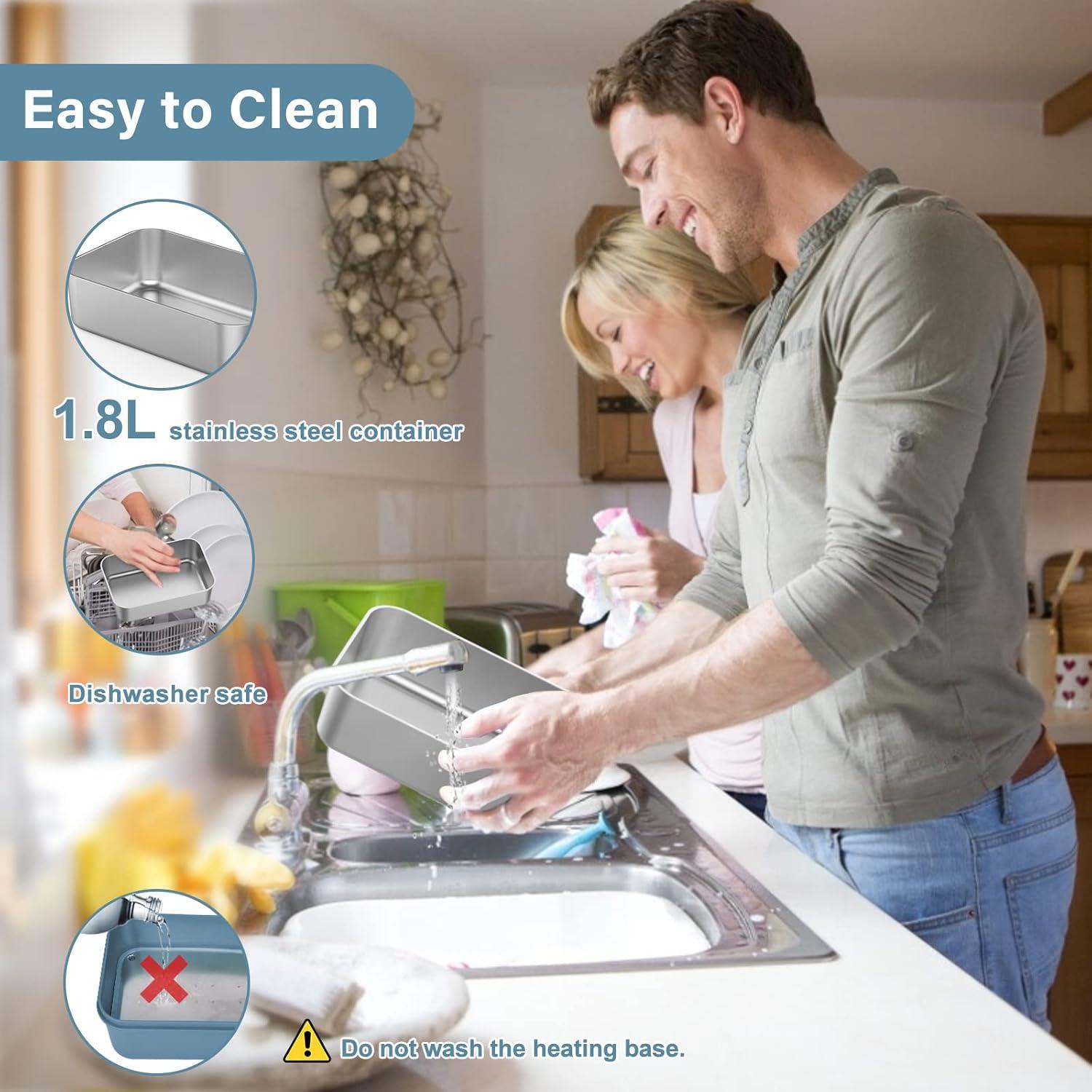 Vabaso Electric Lunch Box Food Heater, 1.8L/61oz Heated for Adults Car/Truck Home/Work, 60/80/100W Warmer Heating with Removable Stainless Steel Container, 12V/24V/110V220V Blue