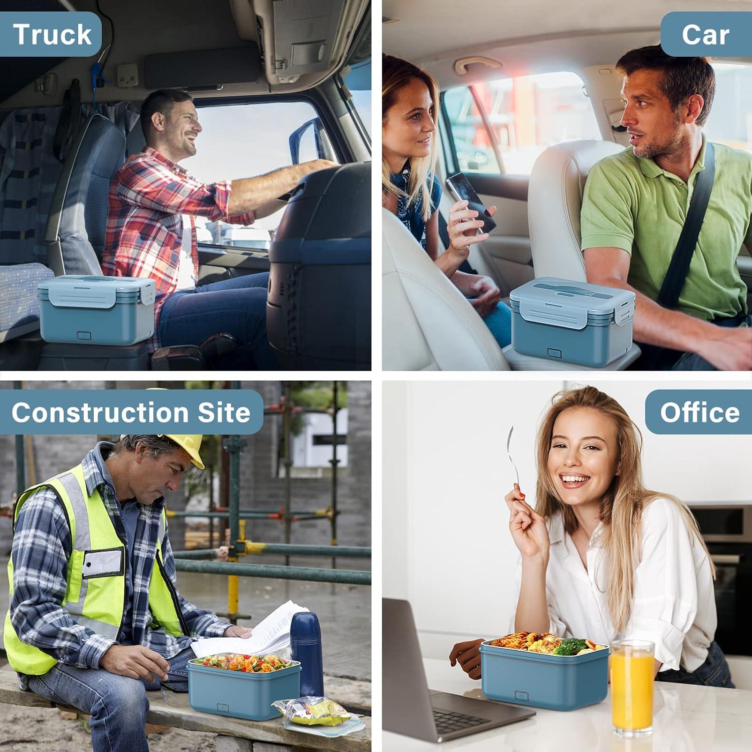 Vabaso Electric Lunch Box Food Heater, 1.8L/61oz Heated for Adults Car/Truck Home/Work, 60/80/100W Warmer Heating with Removable Stainless Steel Container, 12V/24V/110V220V Blue