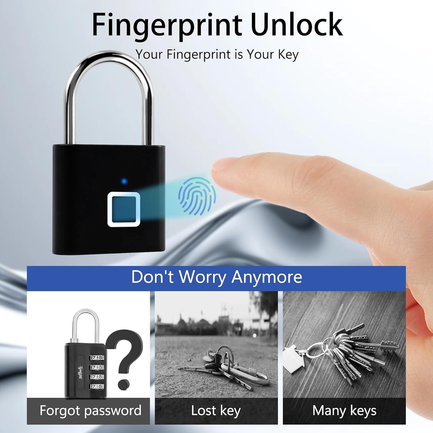 Candado Biométrico UMIK Negro con Huellas Dactilares y USB