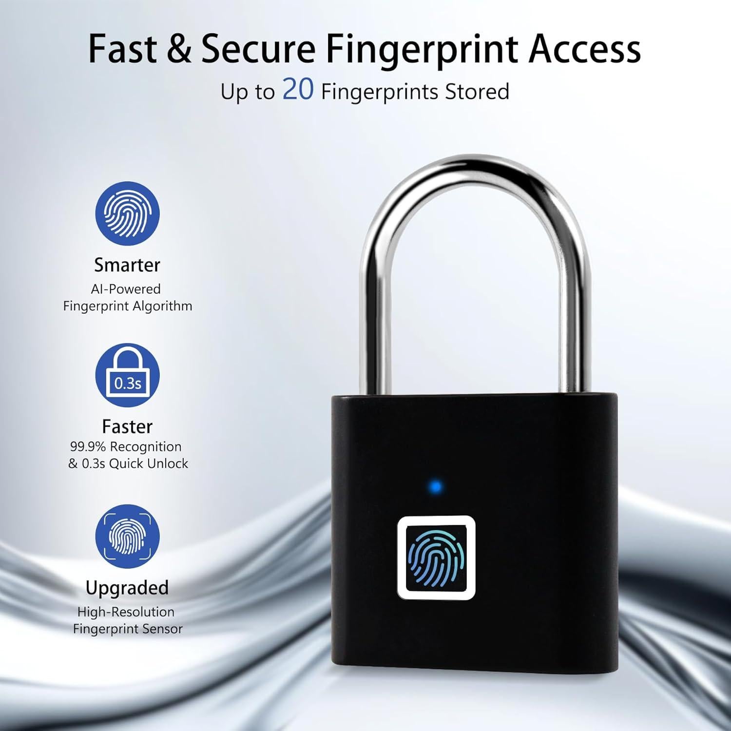 Candado Biométrico UMIK Negro con Huellas Dactilares y USB